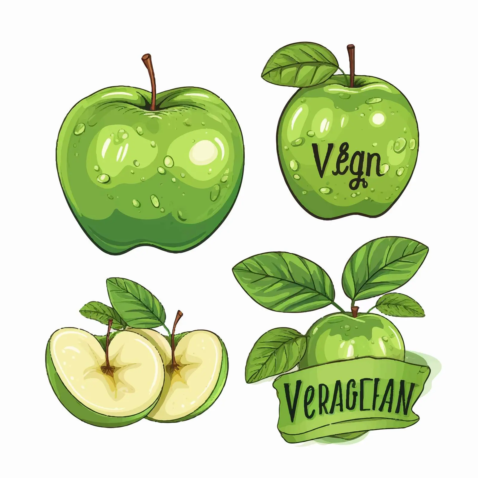 Vegan Design Elements with Green Apples and Lettering – free art elements image from Dotvec