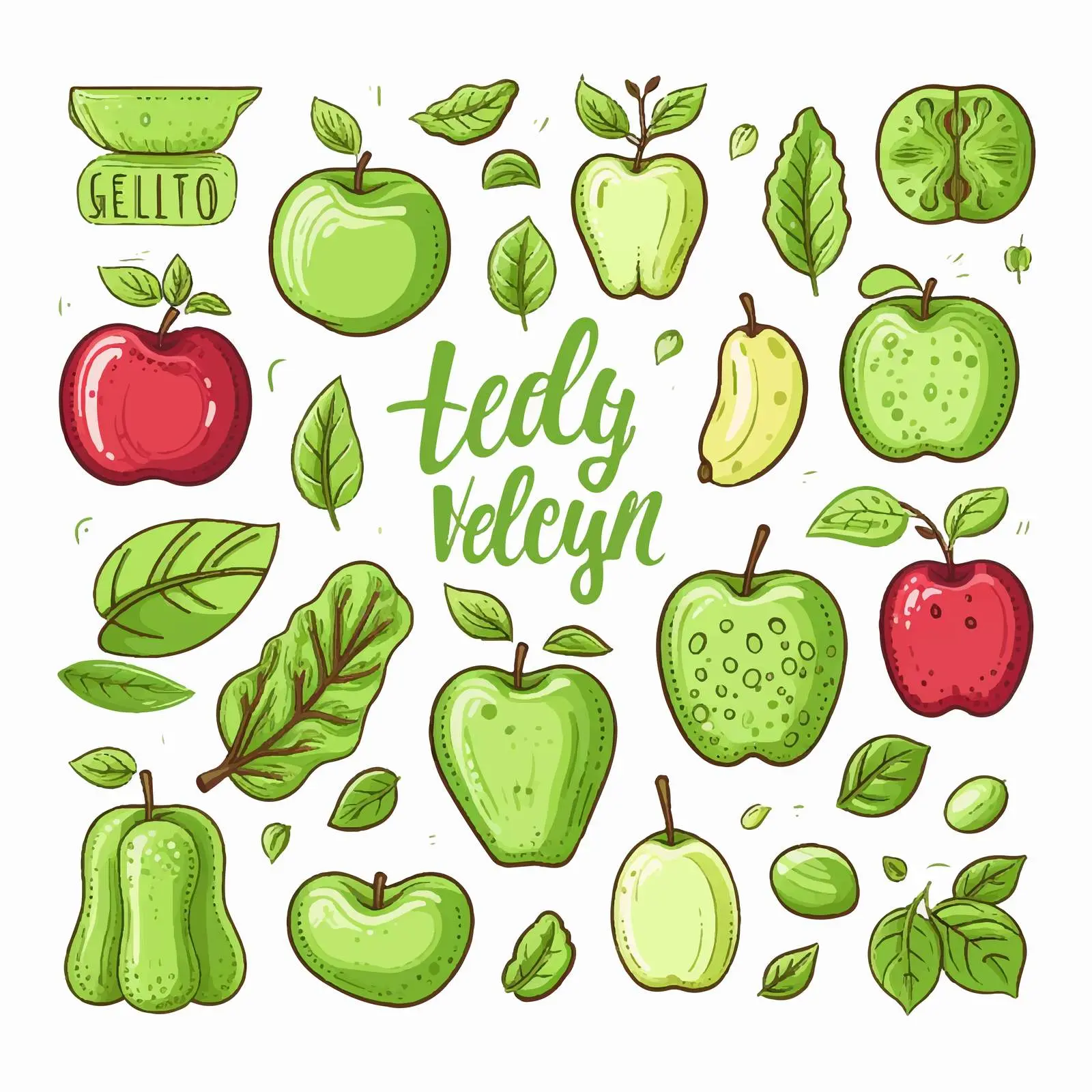 Vegan Design Elements with Green Apples and Lettering — free download from Dotvec