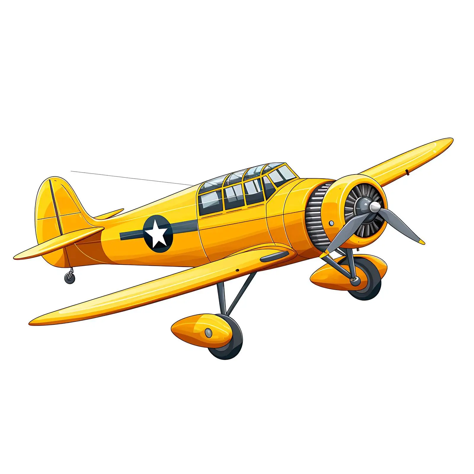 Bright Yellow Retro Plane on White Background – free flying image from Dotvec