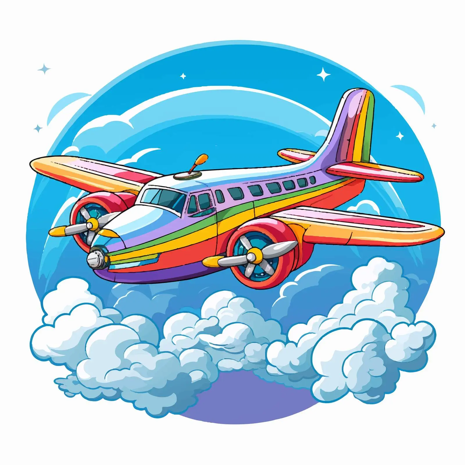 Brightly Colored Aircraft Above Clouds Vector — free download from Dotvec