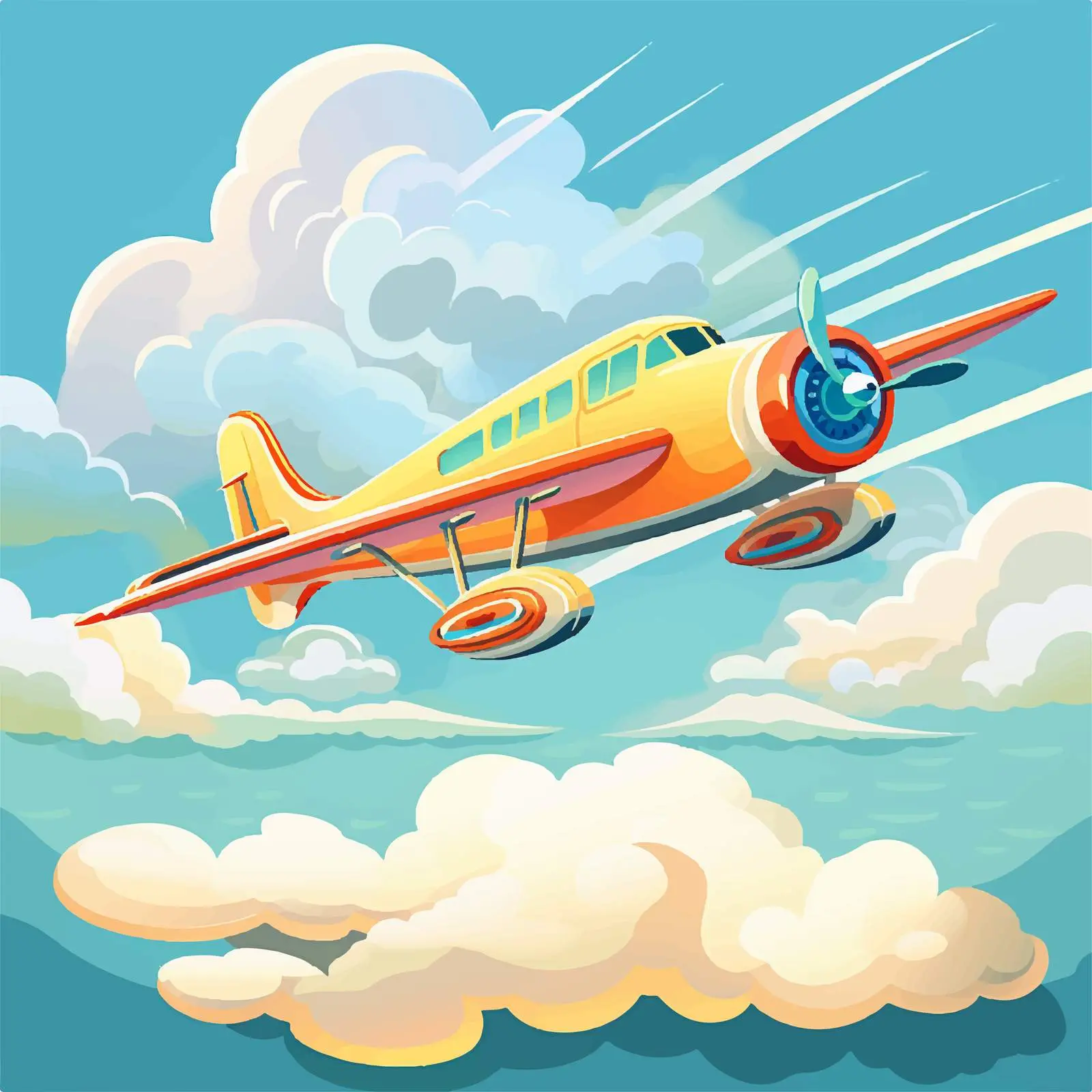 Brightly Colored Aircraft Above Clouds Vector Graphic — free download from Dotvec