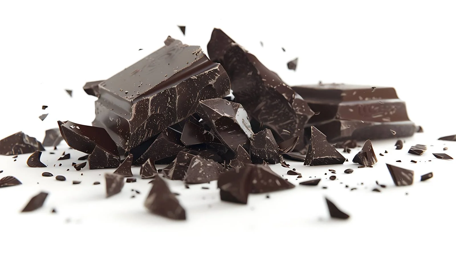 Splintered dark chocolate chunks on plate — free download from Dotvec