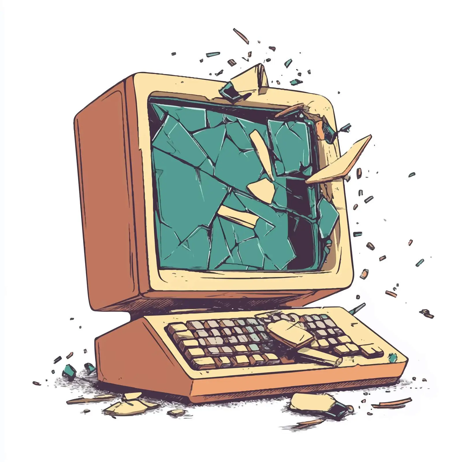 Broken Computer Cartoon Illustration — free download from Dotvec