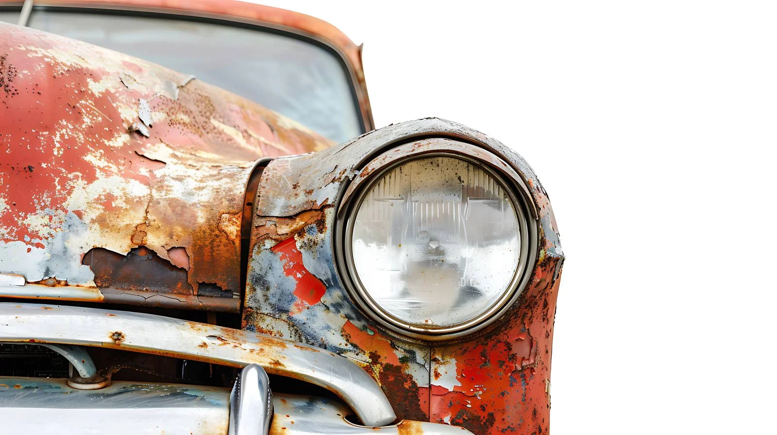 Vintage car's damaged headlight in blur — free download from Dotvec