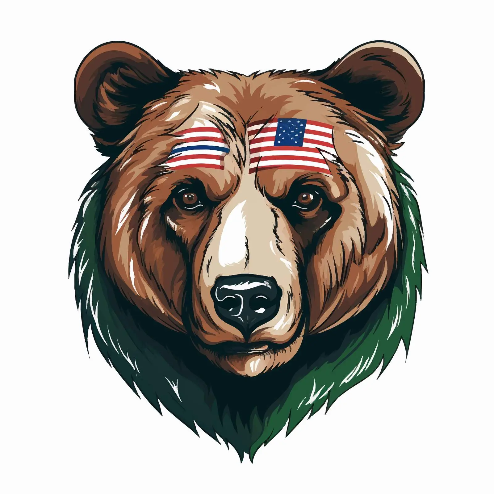 Hand-Drawn Portrait of Patriotic Brown Bears – free artistic bears image from Dotvec