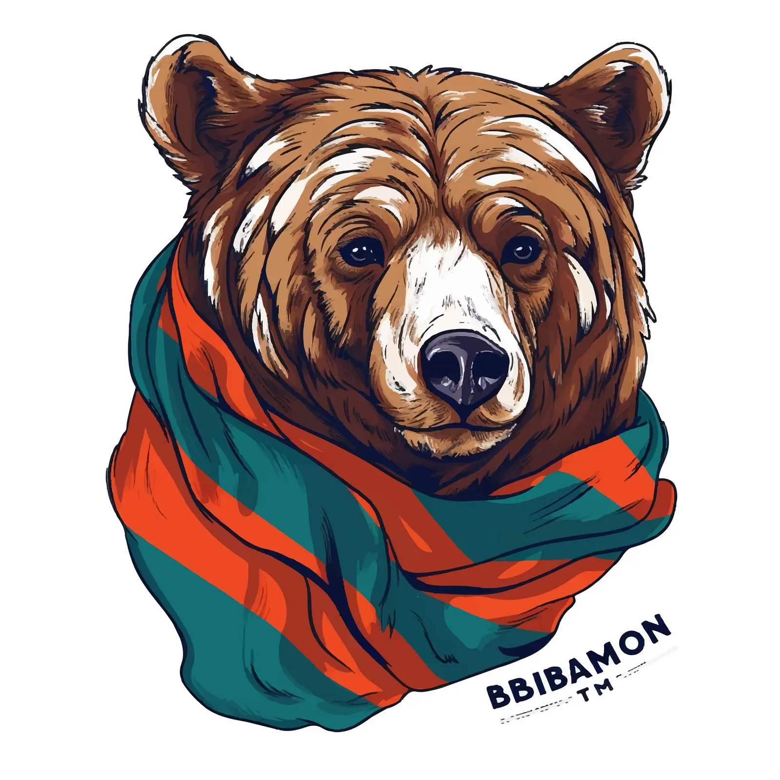 Hand-Drawn Patriotic Brown Bear Portrait – free cartoon bear image from Dotvec