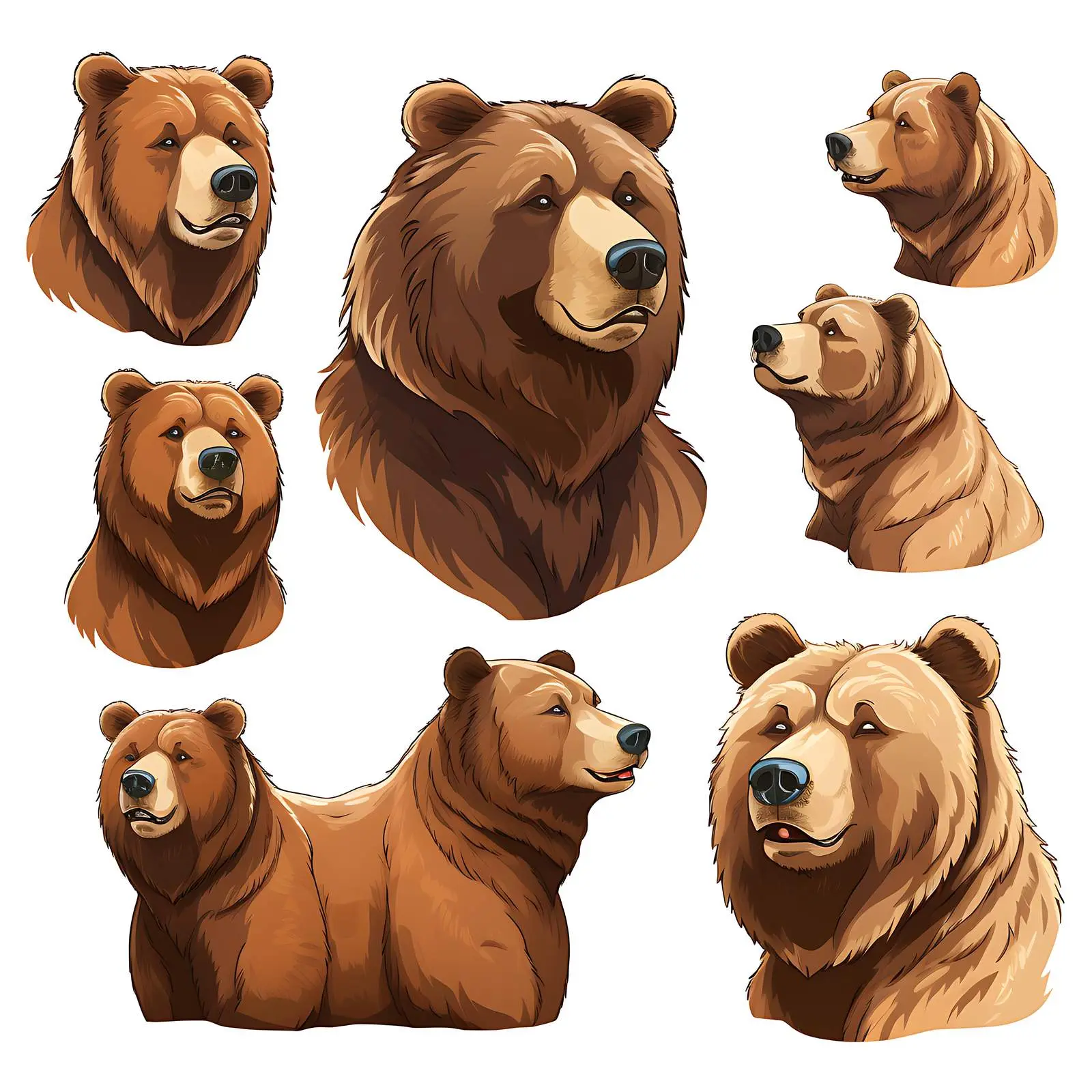 Cartoon Brown Bears Portraits Set Isolated on White – free cartoon image from Dotvec