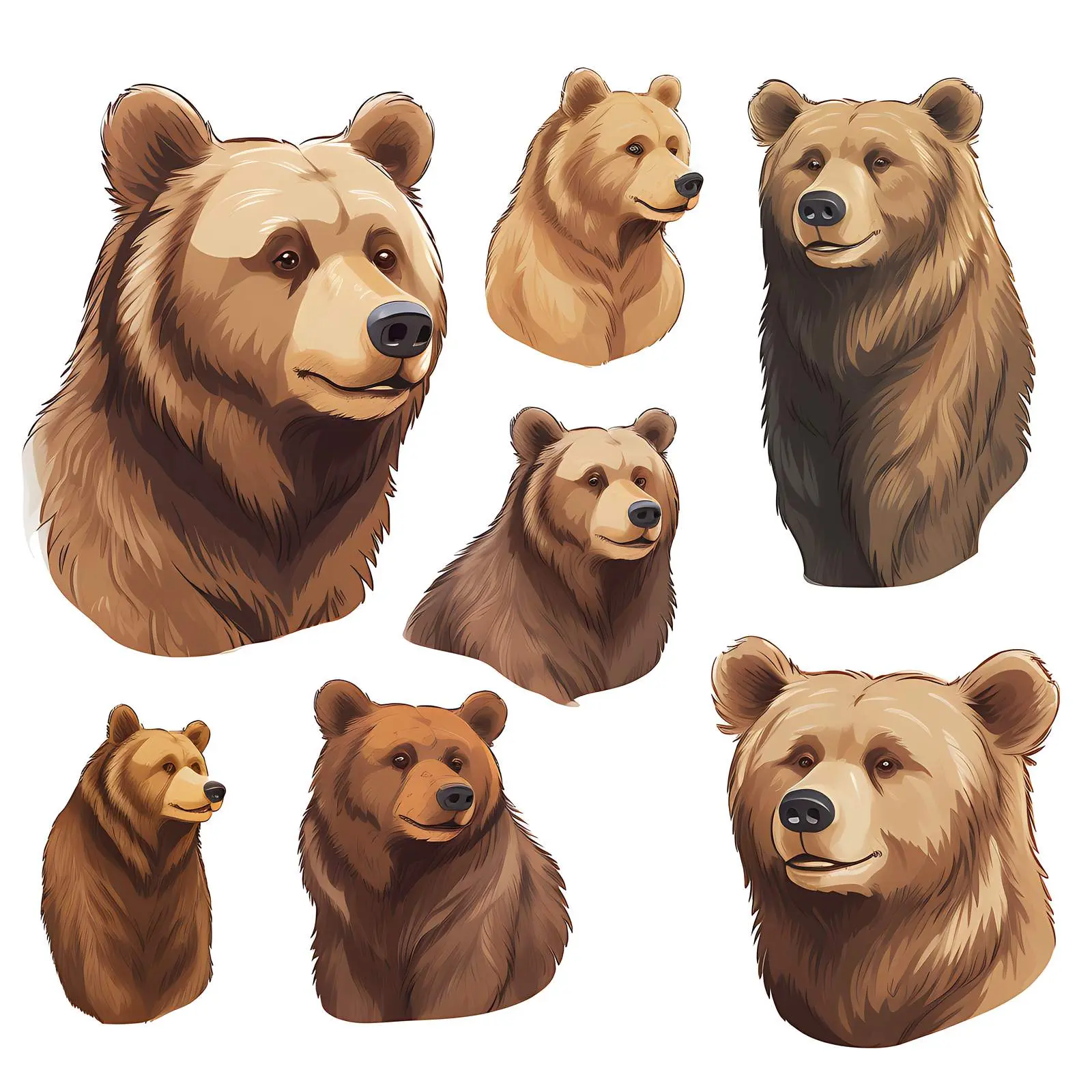 Cute Cartoon Brown Bears Portraits Set – free cartoon image from Dotvec
