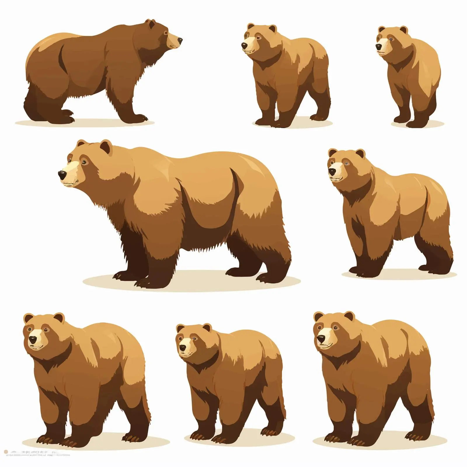 Cartoon Brown Bear Silhouettes on White Background – free depiction image from Dotvec