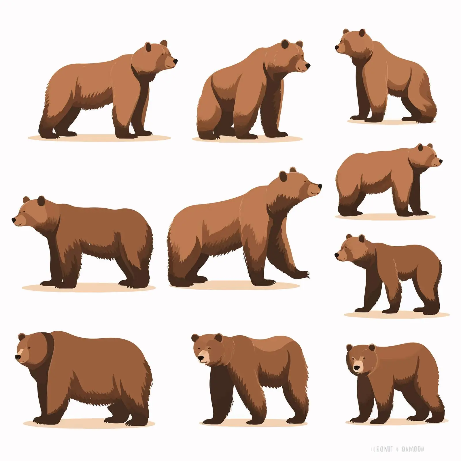 Brown Bear Silhouette Posing Set on White Background – free icons image from Dotvec