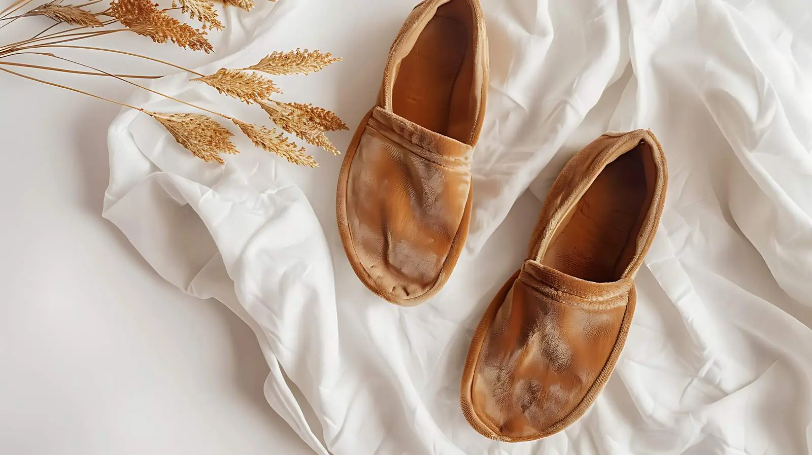 Cozy Brown Slippers on White Linen Fabric — free download from Dotvec