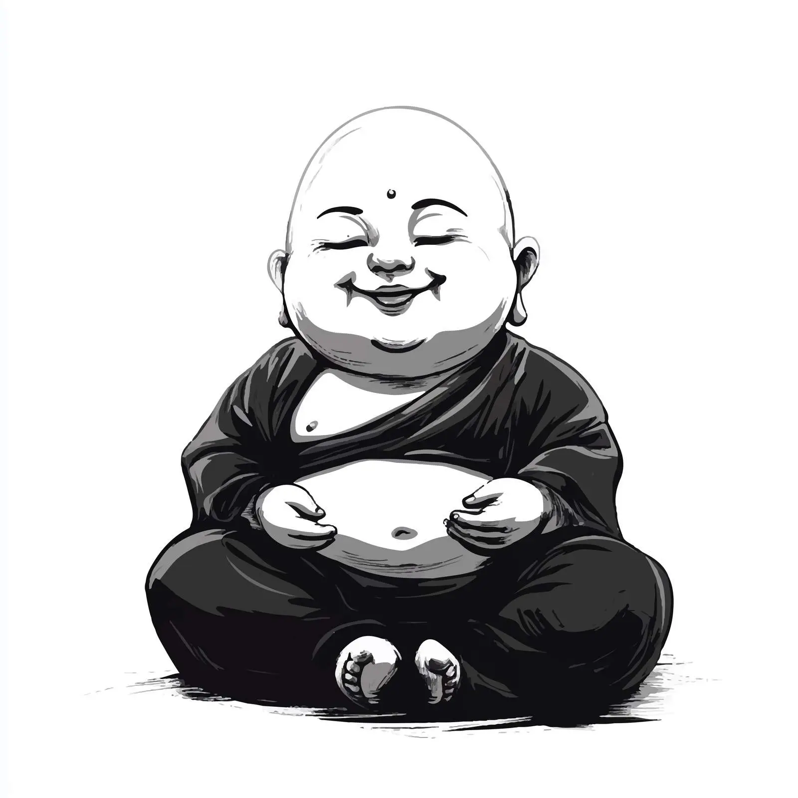 Black and White Buddha Cartoon Illustration — free download from Dotvec