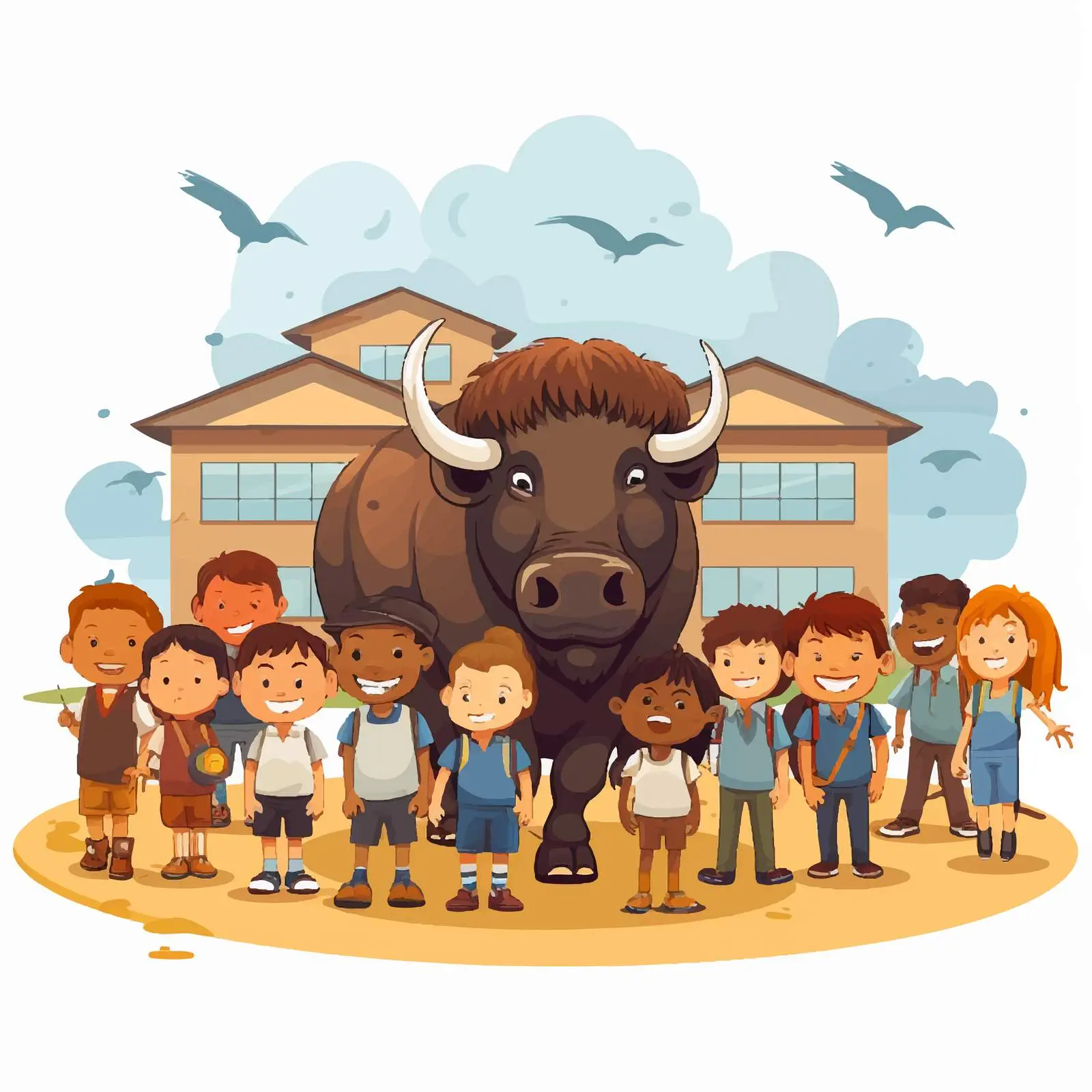 Buffalo and Friends at School Illustration — free download from Dotvec