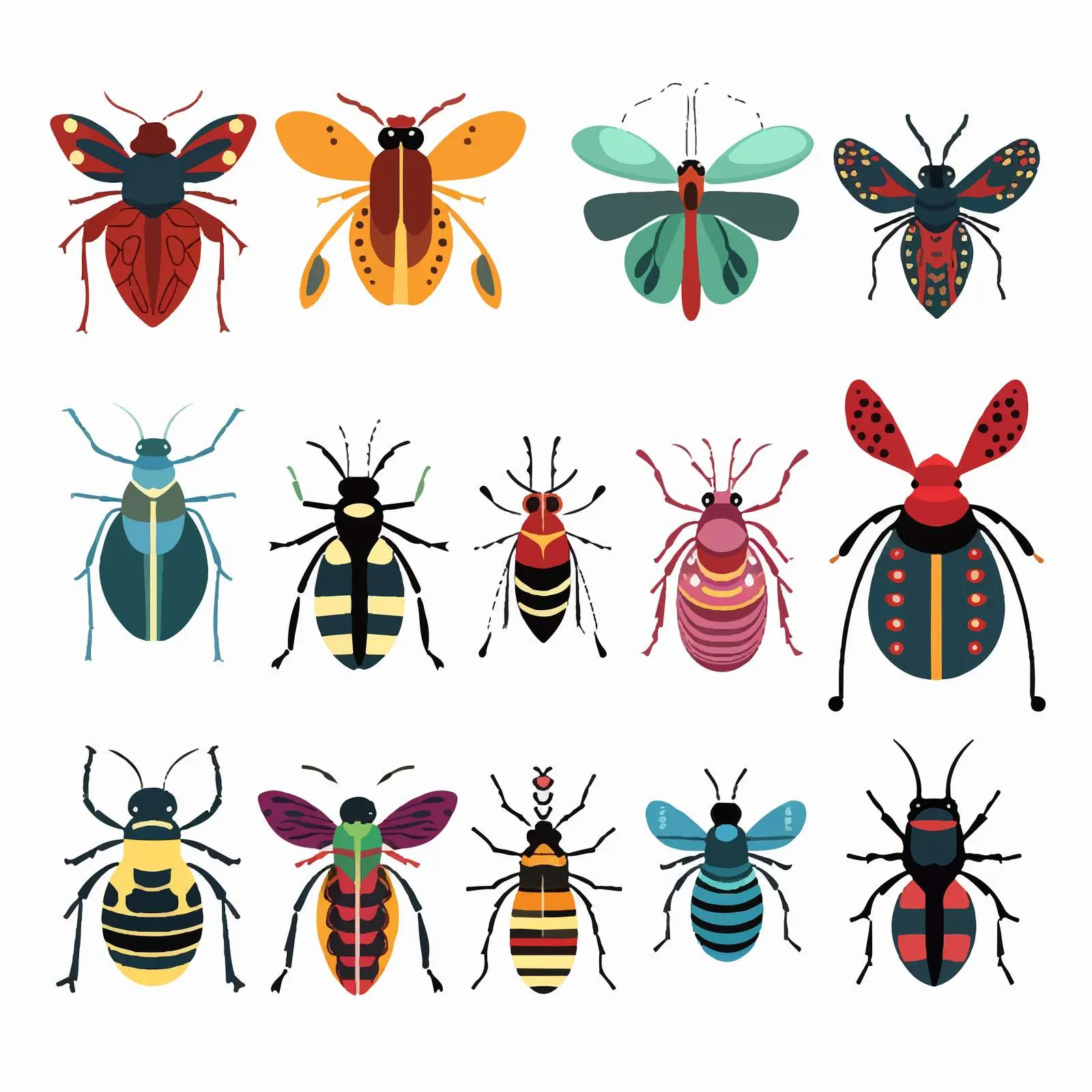 Colorful Stag Beetle and Wasp Vector Design – free spectrum image from Dotvec