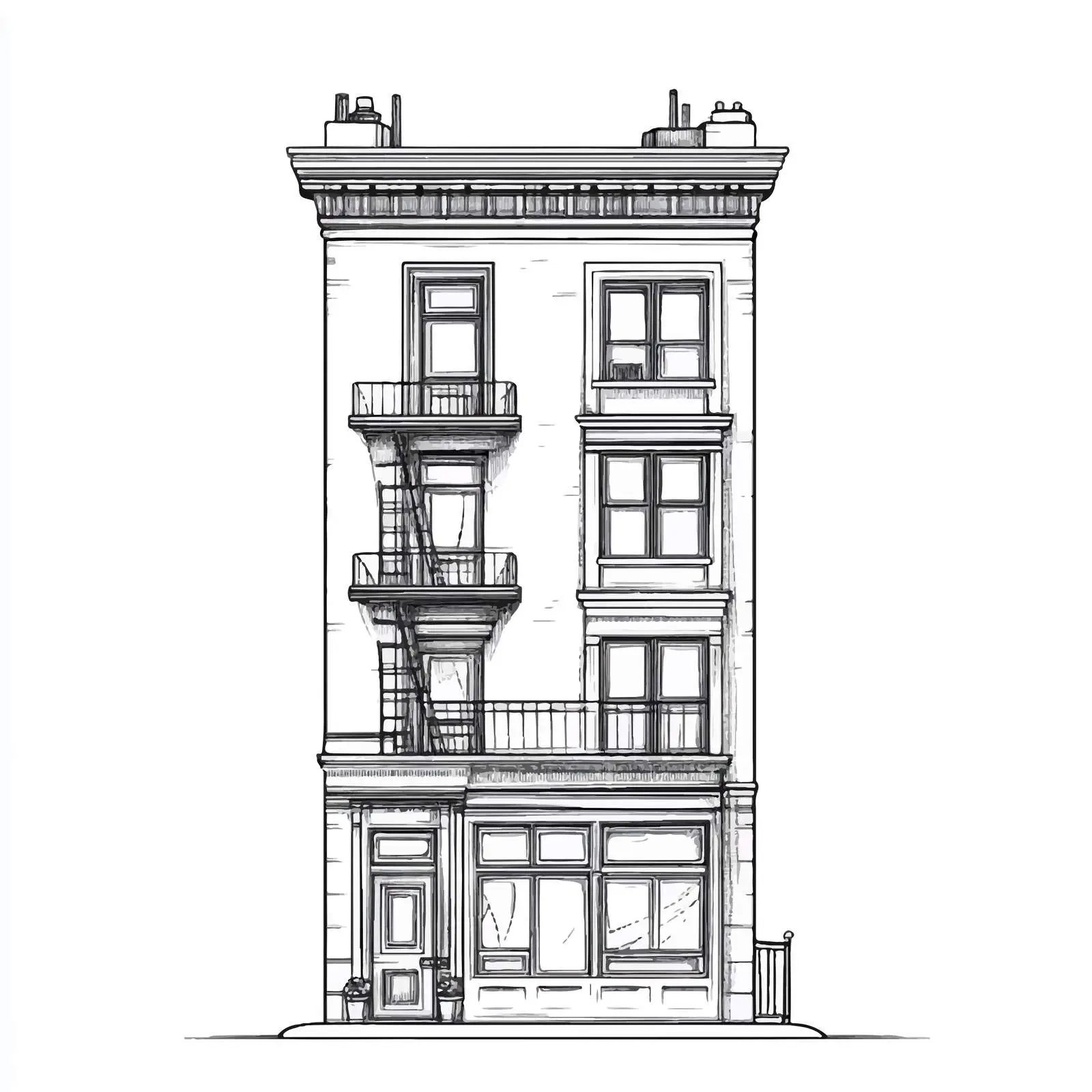 Black and White Building Illustration — free download from Dotvec