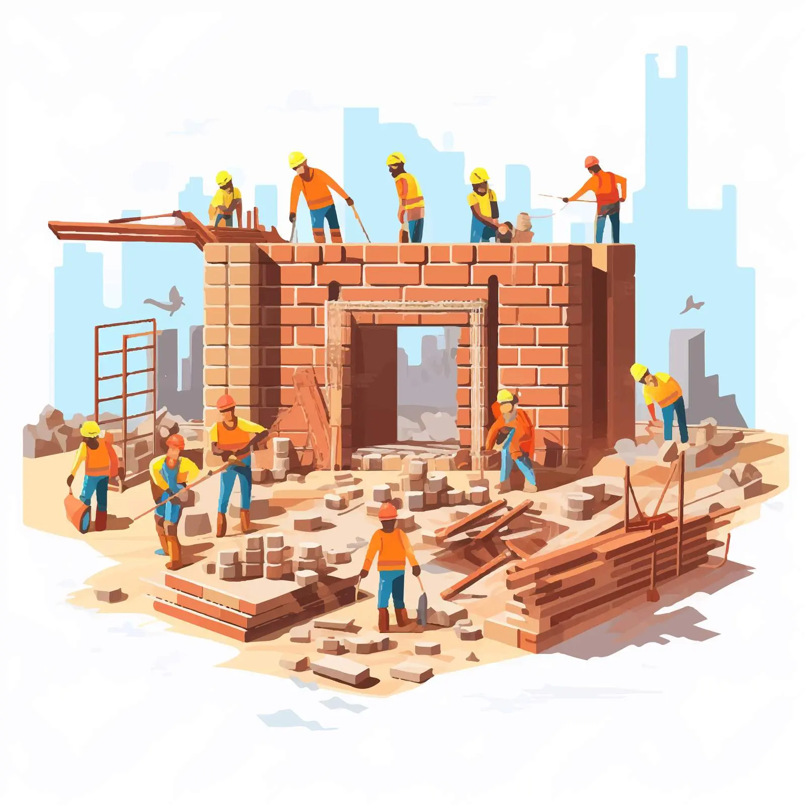 Illustration of Workers at a Construction Site – free construction tools image from Dotvec