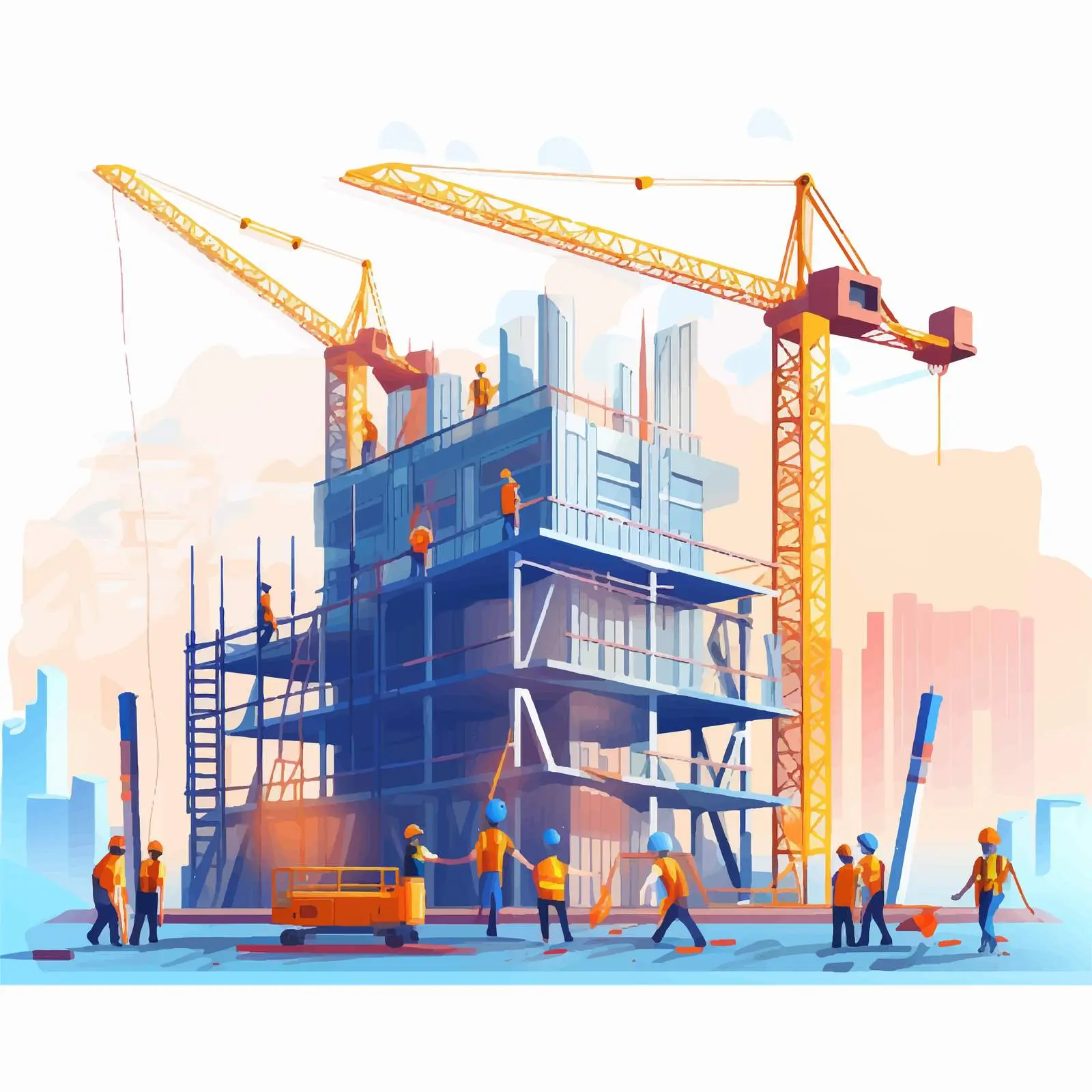 Construction Site with Workers Illustration — free download from Dotvec