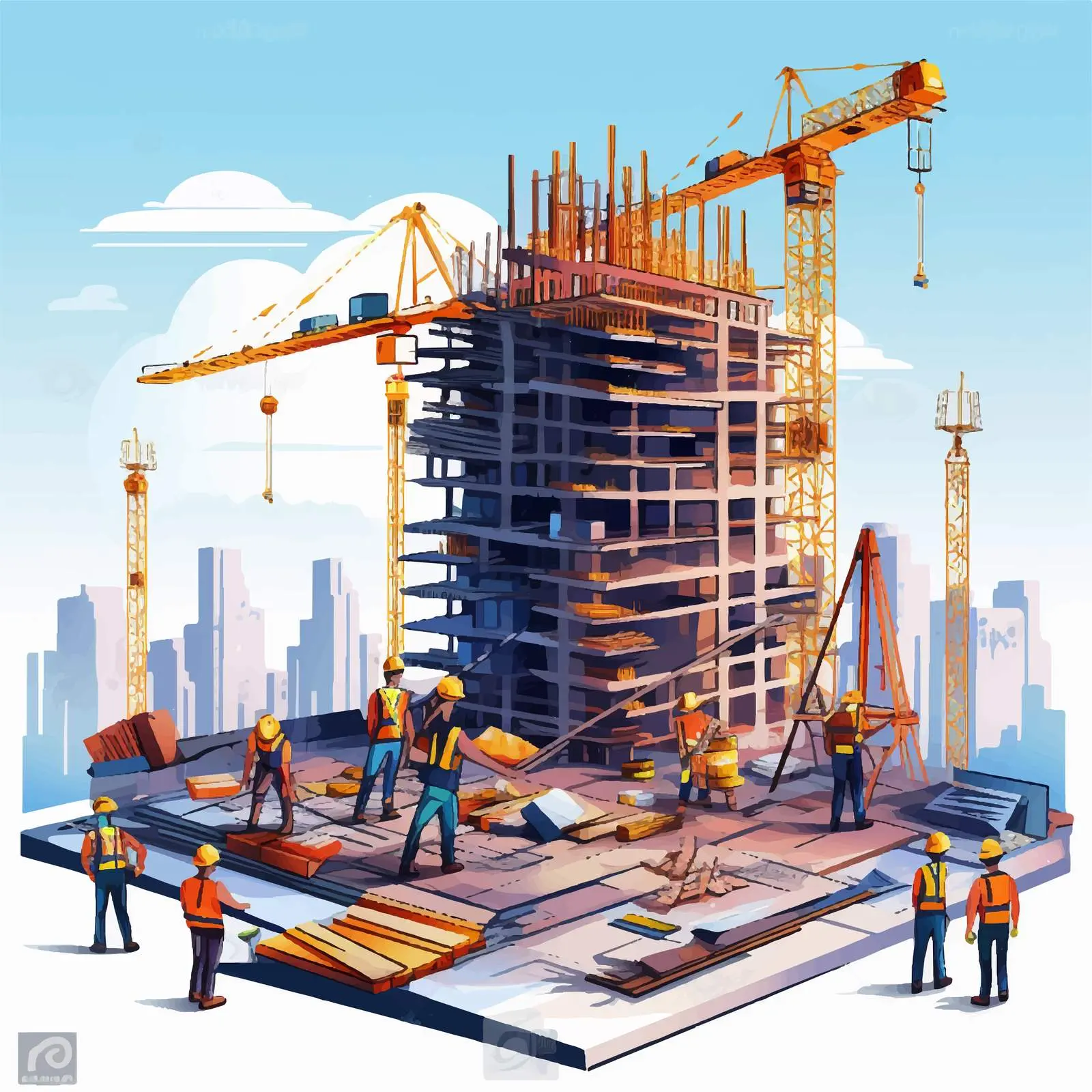 Construction Site Workers Vector Illustration — free download from Dotvec