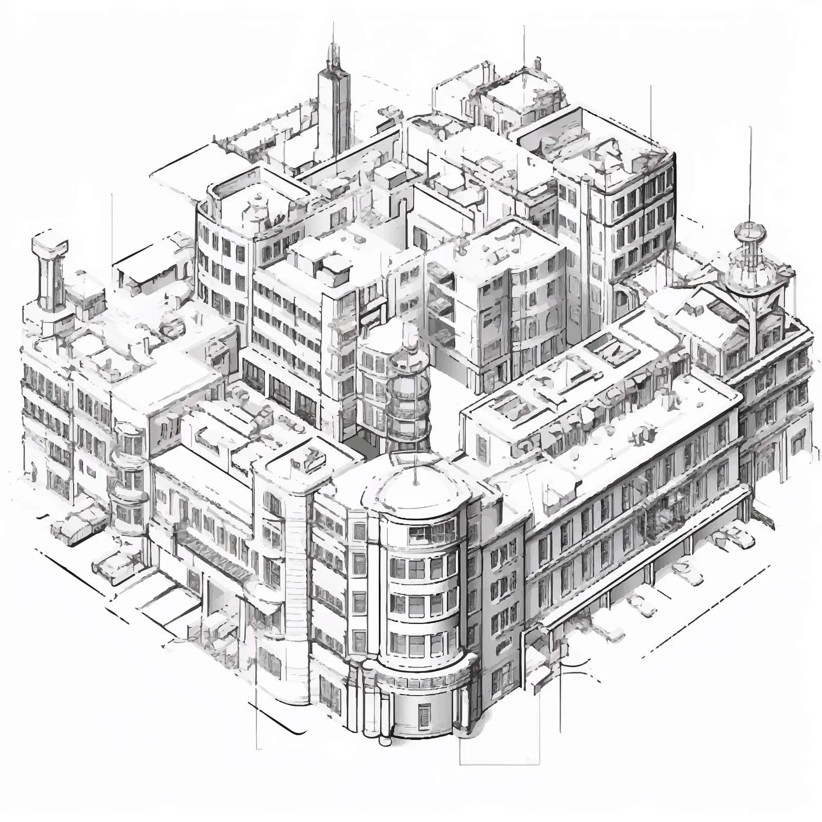 Building Line Vector Illustration on White Background — free download from Dotvec