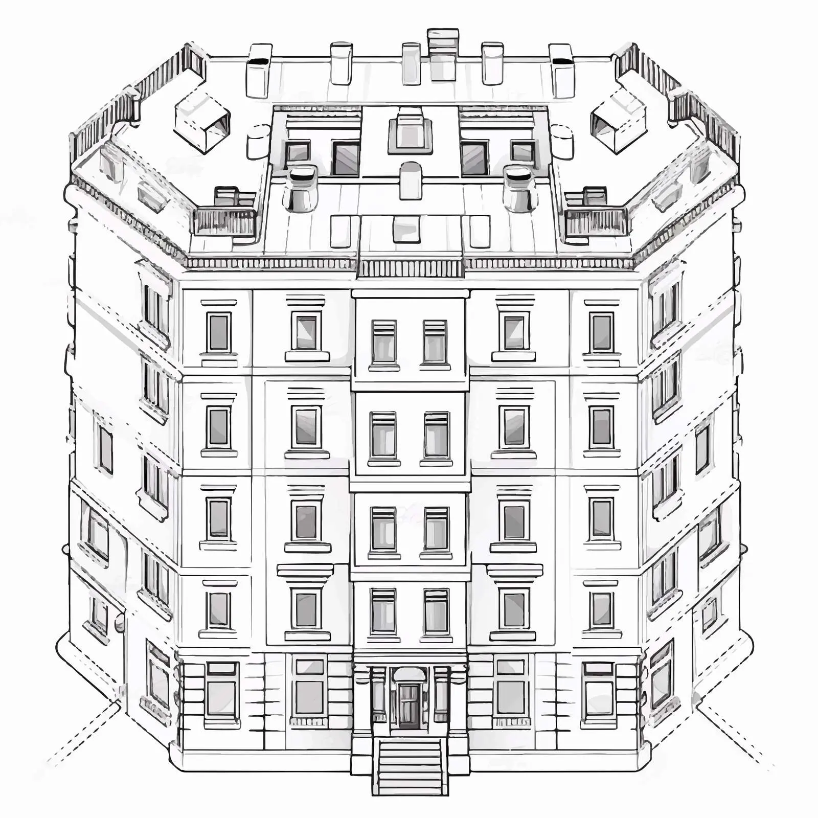 Building Line Vector Illustration on White Background — free download from Dotvec