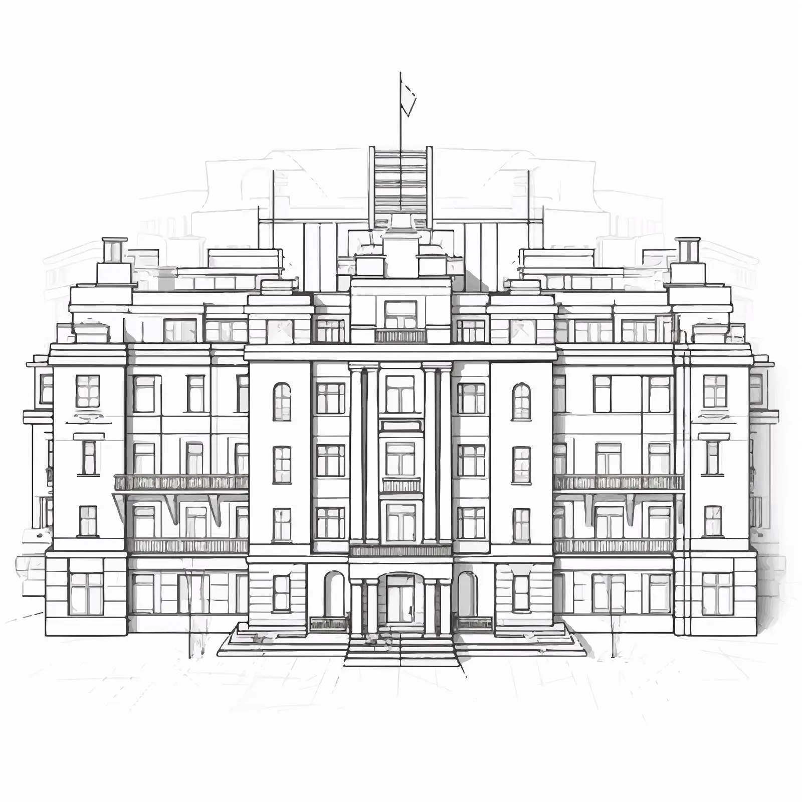 Building Line Vector Illustration on White Background – free scraper image from Dotvec