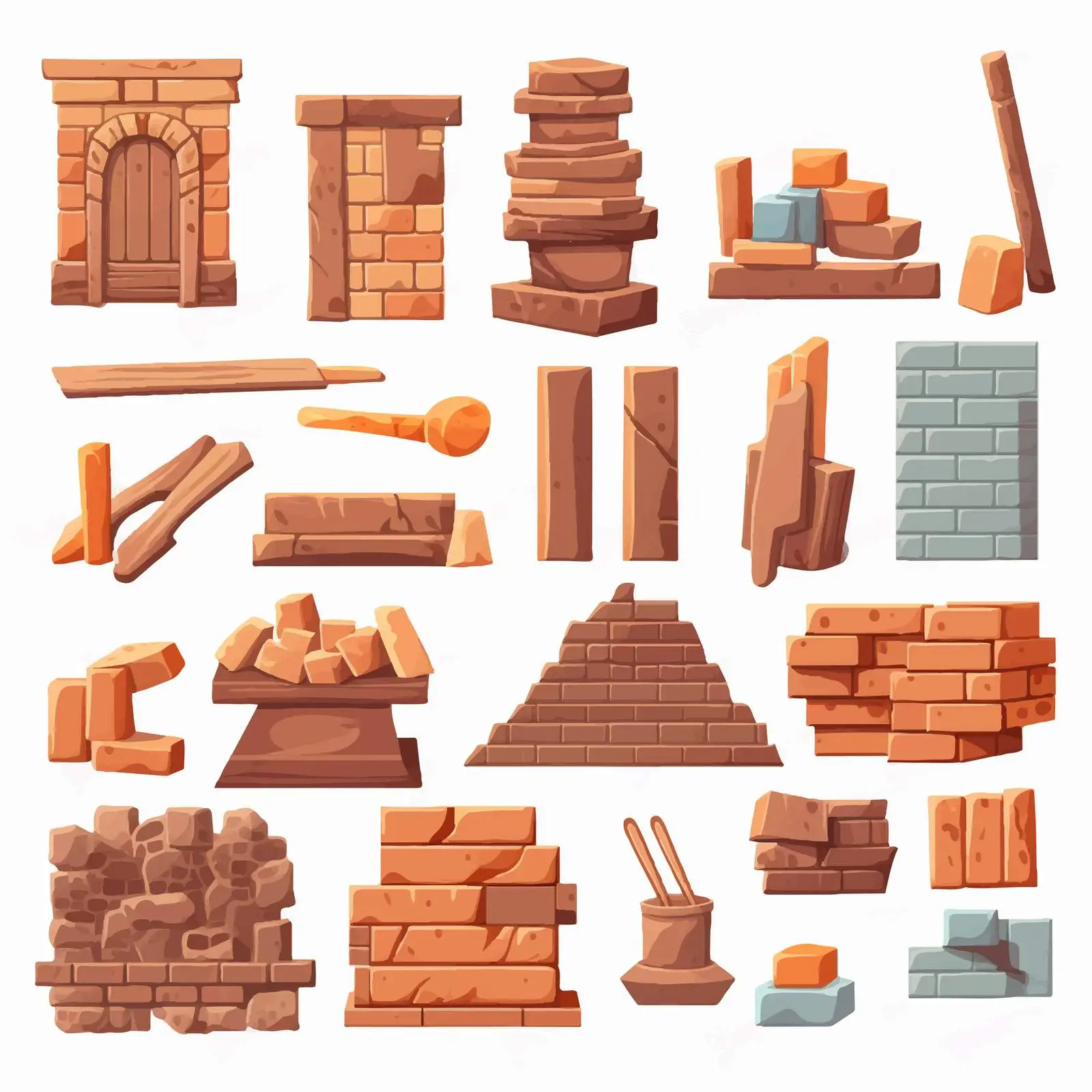 Building Materials Set: Bricks, Cement, and Stones — free download from Dotvec
