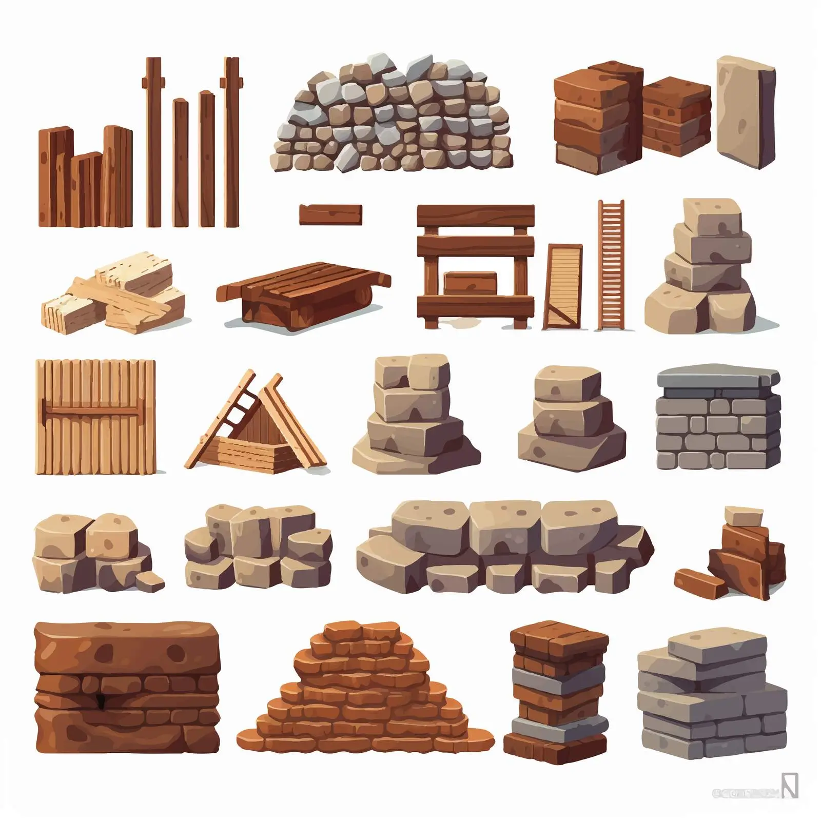 Building Materials Set: Bricks, Cement, Sand, Stones — free download from Dotvec