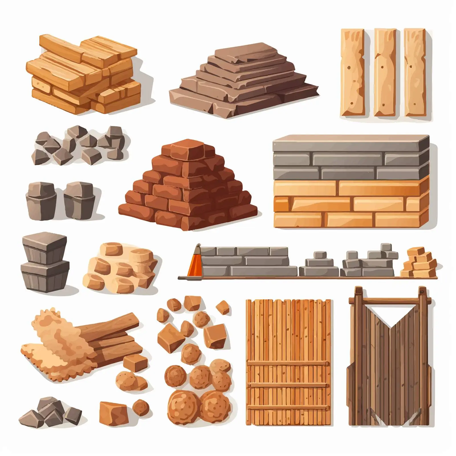 Building Materials Vector Set: Bricks, Cement, and Stones — free download from Dotvec