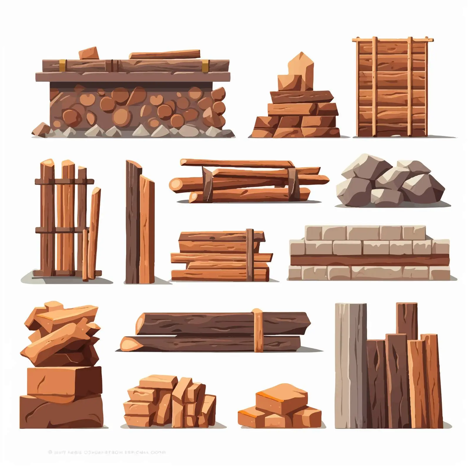 Building Materials Set: Bricks, Cement, Sand, Stones — free download from Dotvec