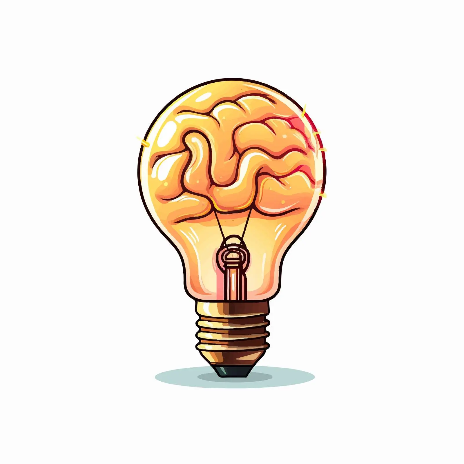 Cartoon Brain with Bulb Light Vector Illustration — free download from Dotvec