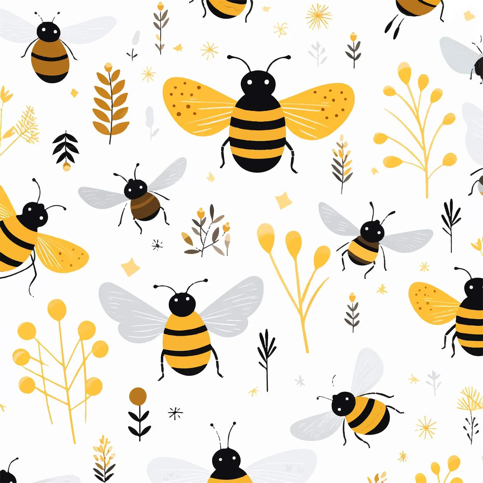 Bumblebee and Butterfly Seamless Pattern Design — free download from Dotvec