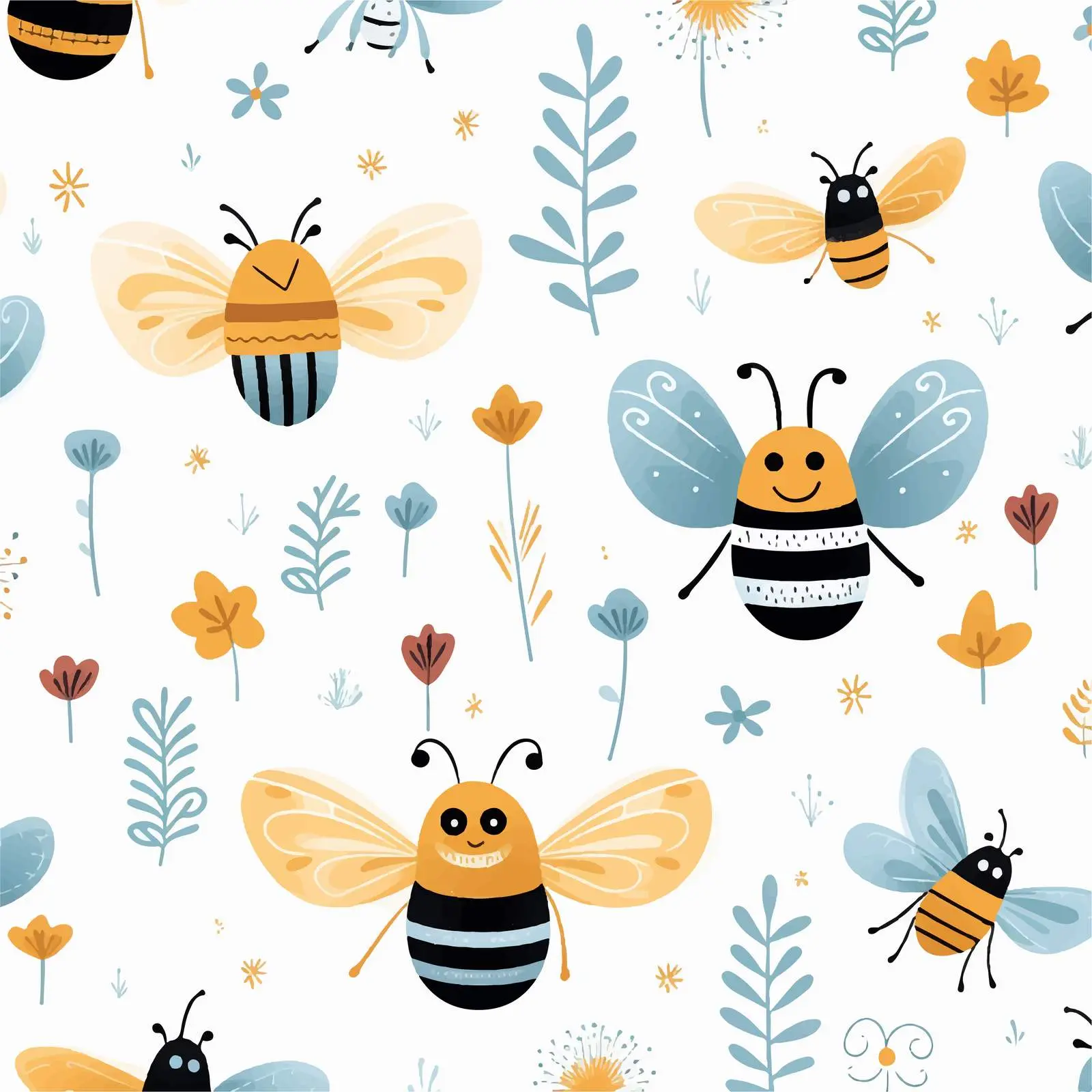 Cute Bumblebees and Butterflies Seamless Pattern — free download from Dotvec