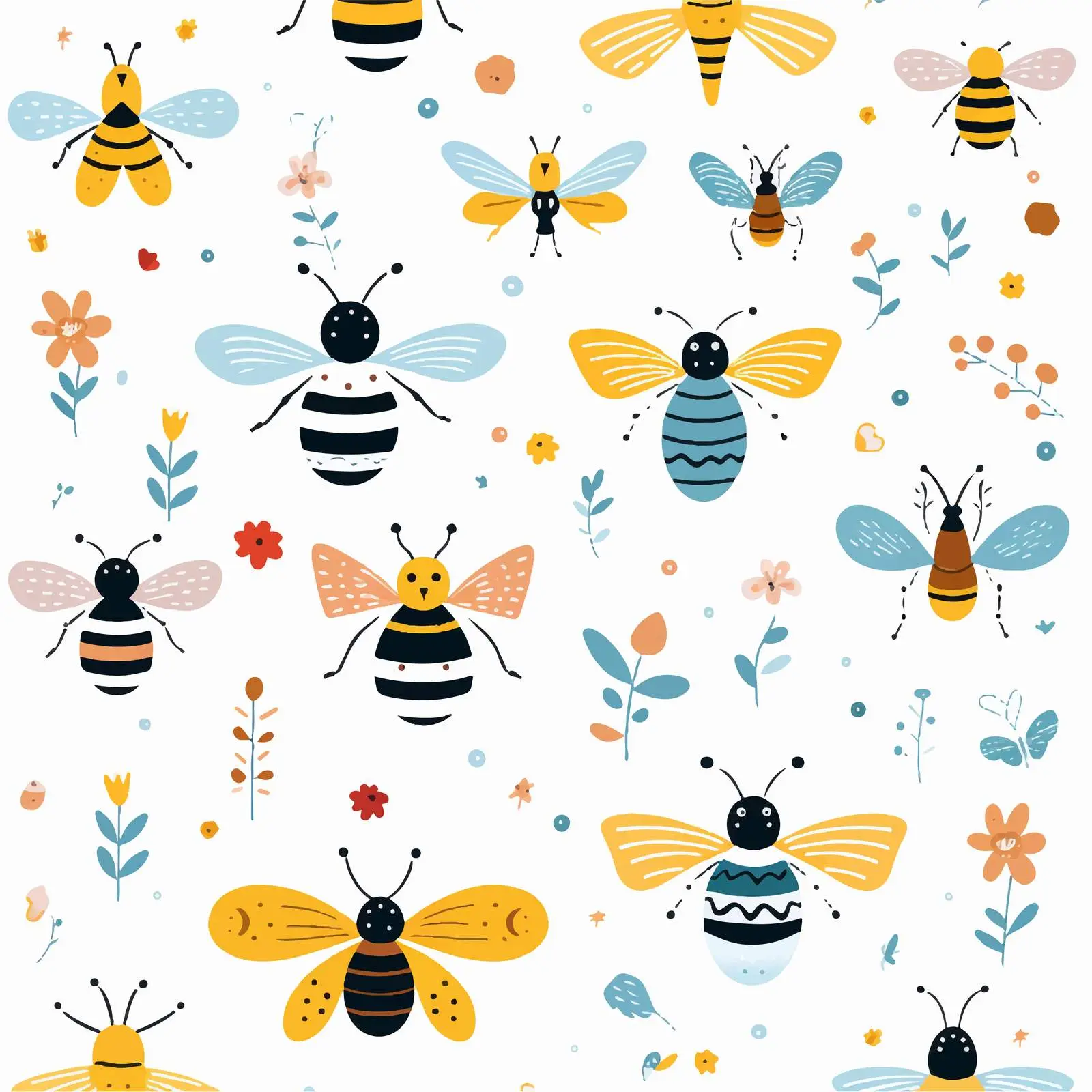 Bumblebees and Butterflies Seamless Pattern Design — free download from Dotvec