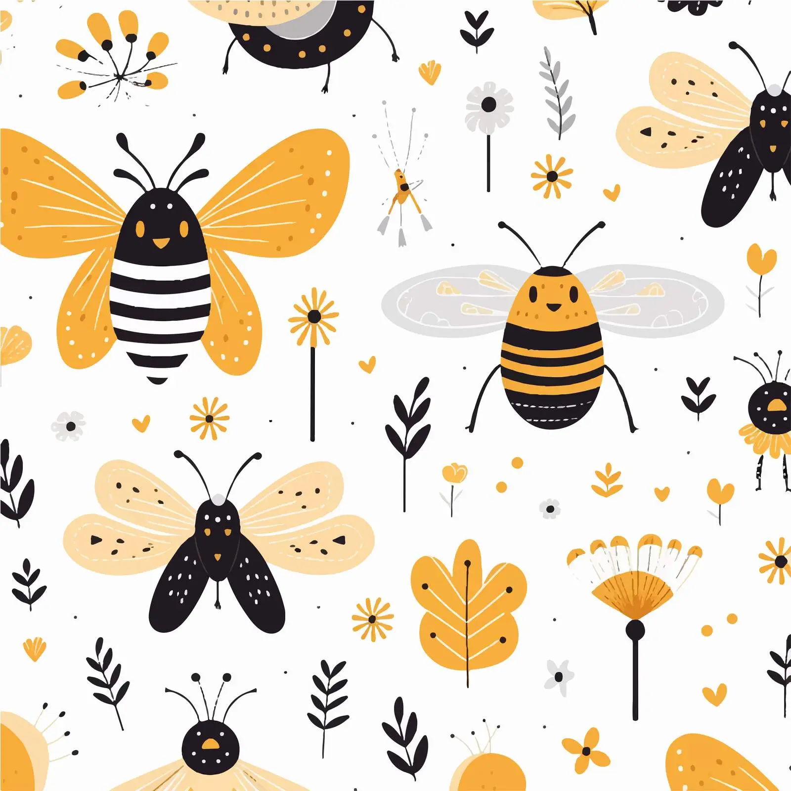 Cute Bumblebees and Butterflies Seamless Pattern — free download from Dotvec