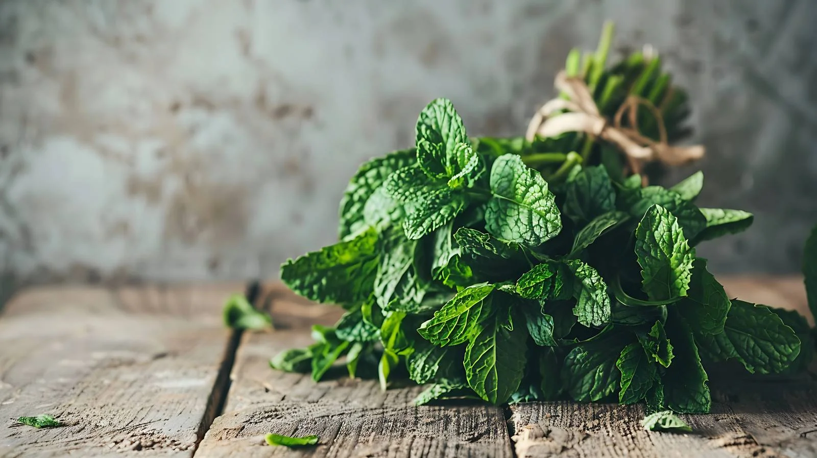 Organic Green Mint Leaves on Wooden Surface — free download from Dotvec