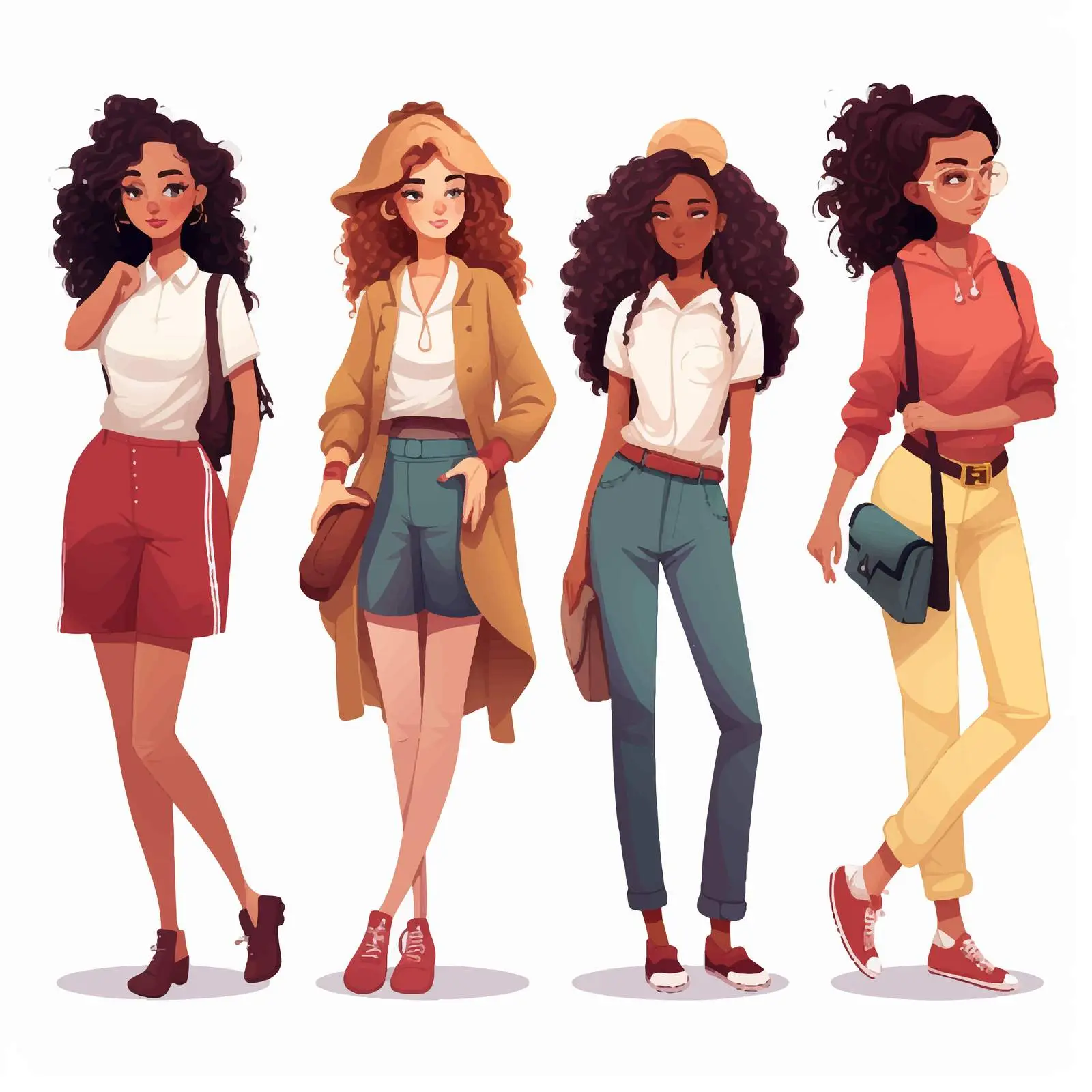 Stylish Young Women in Trendy Fashion Vectors — free download from Dotvec