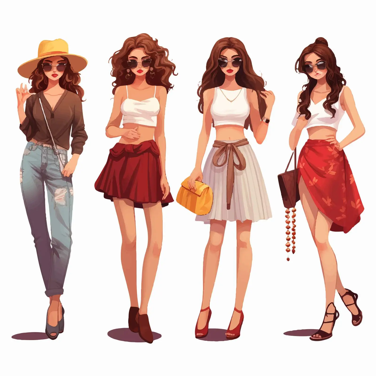 Trendy Young Women in Stylish Outfits — free download from Dotvec