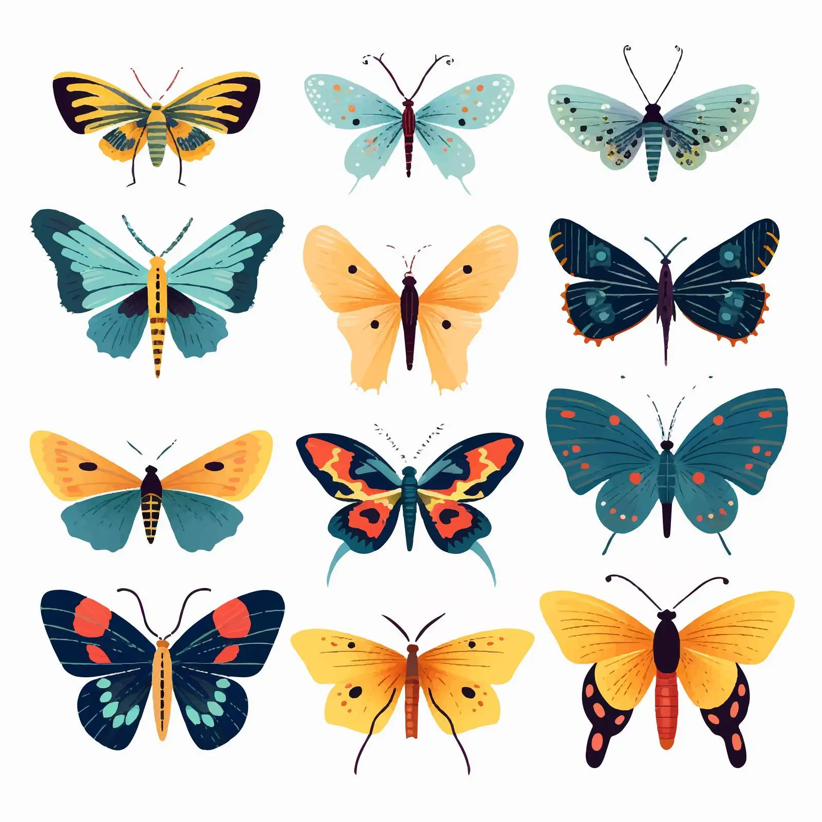 Colorful Cartoon Moths Vector on White Background — free download from Dotvec