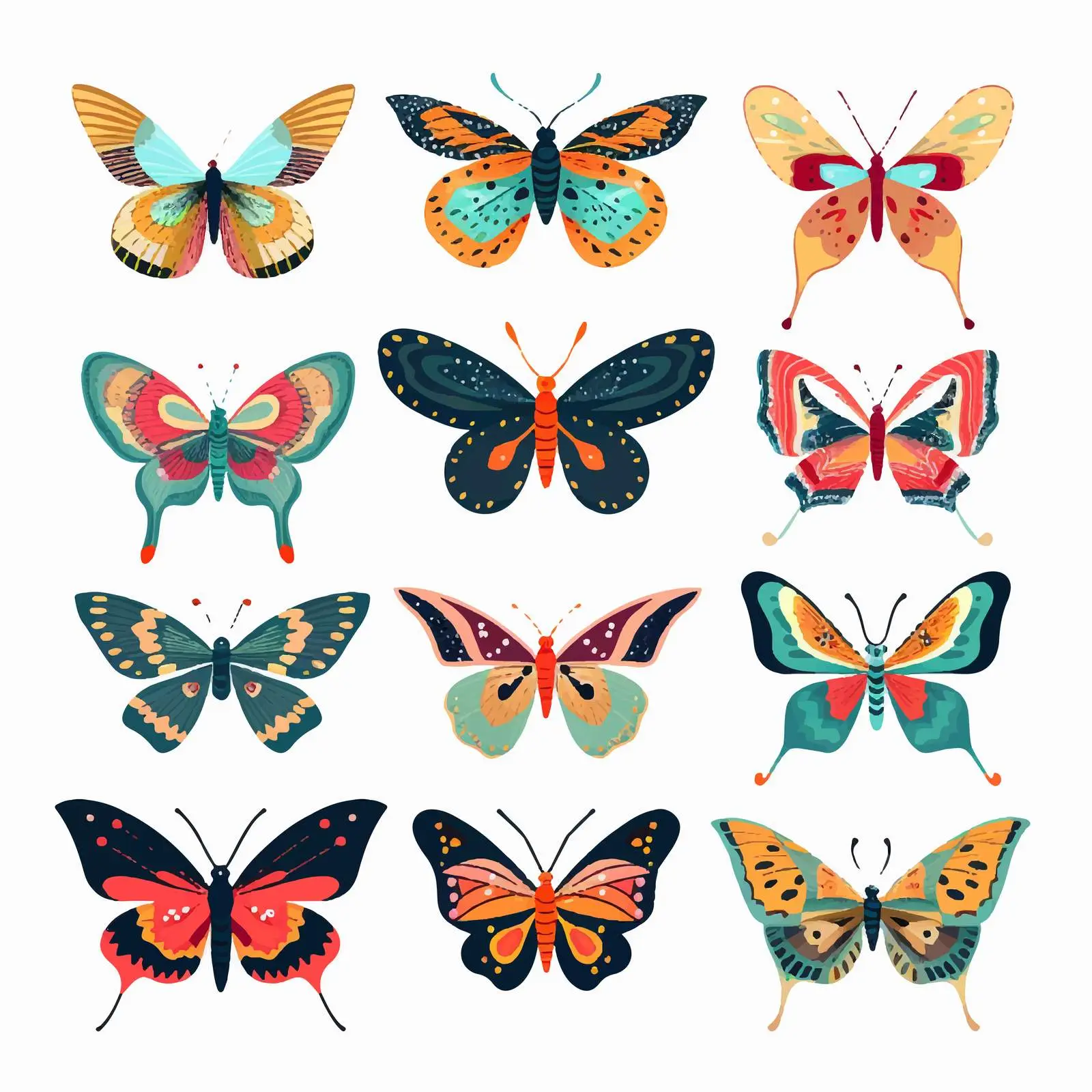 Colorful Cartoon Moths Isolated on White Background — free download from Dotvec