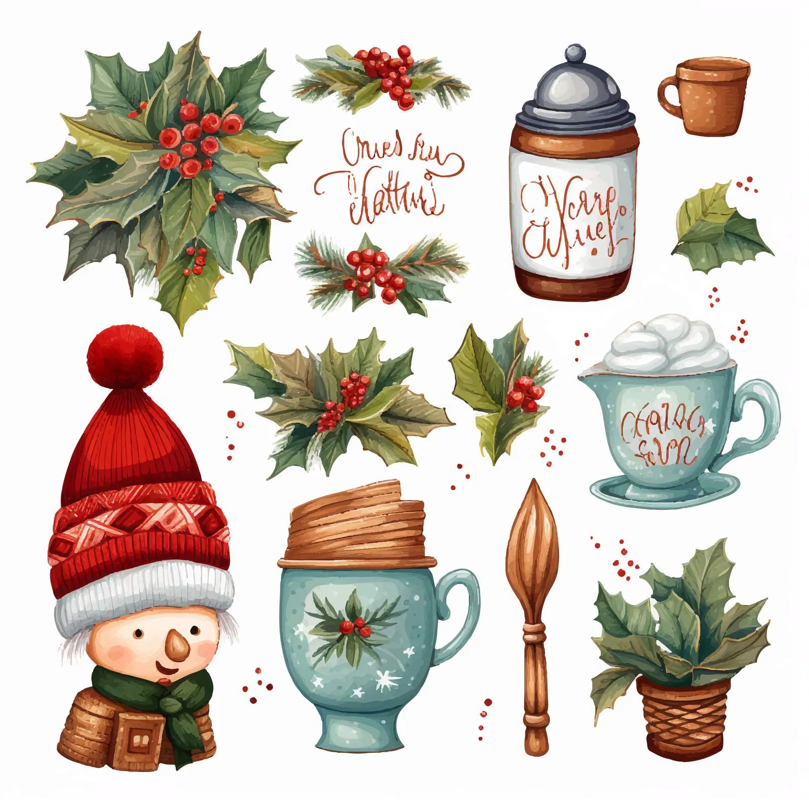 Christmas Lettering with Seasonal Decorations — free download from Dotvec