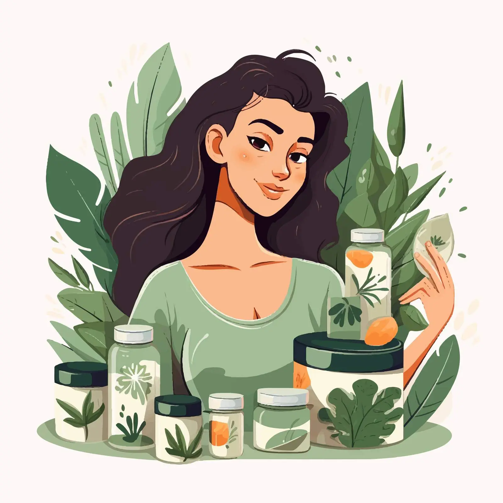 Cute Young Women with Tropical Leaves Vector — free download from Dotvec