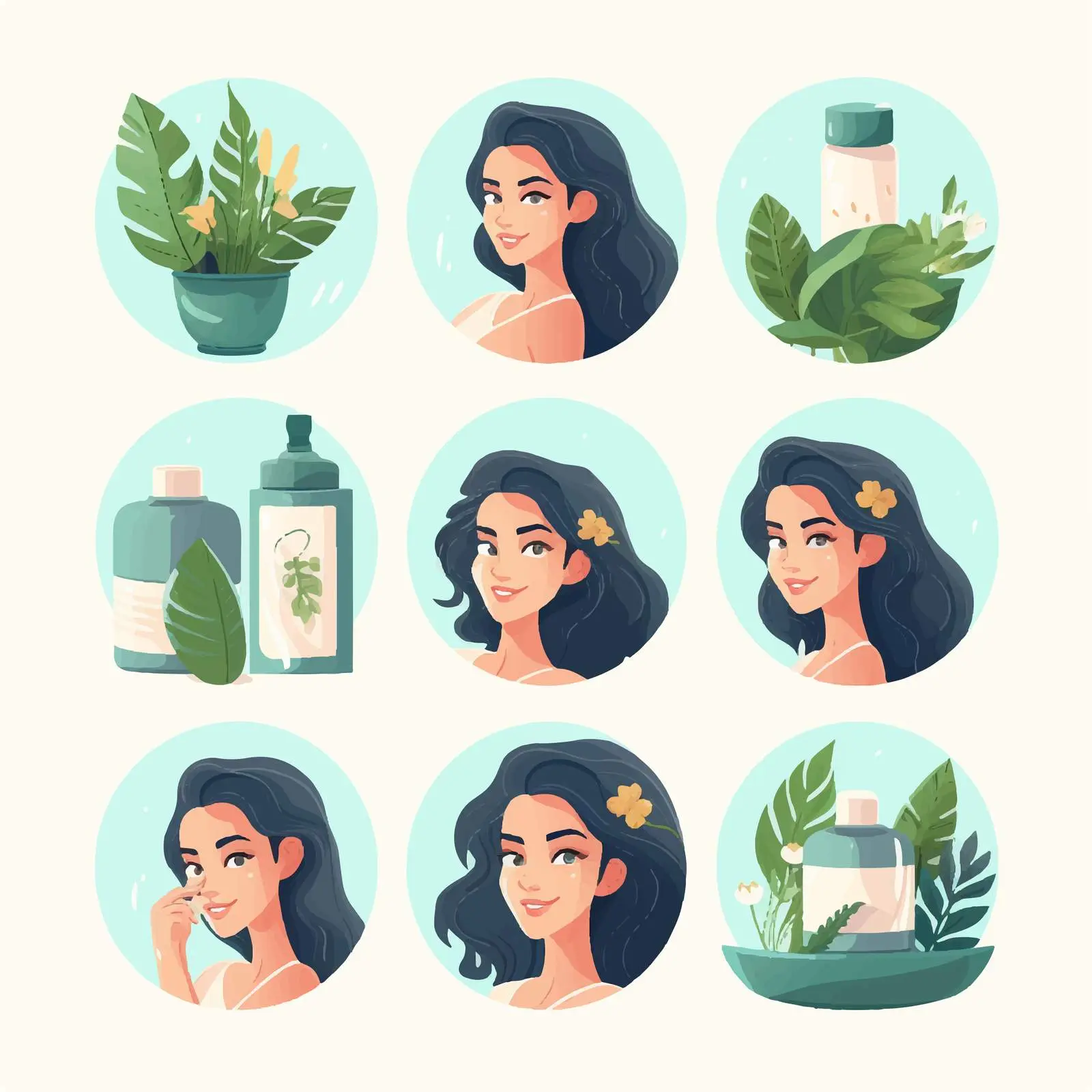 Tropical Illustrations of Young Women with Leaves — free download from Dotvec