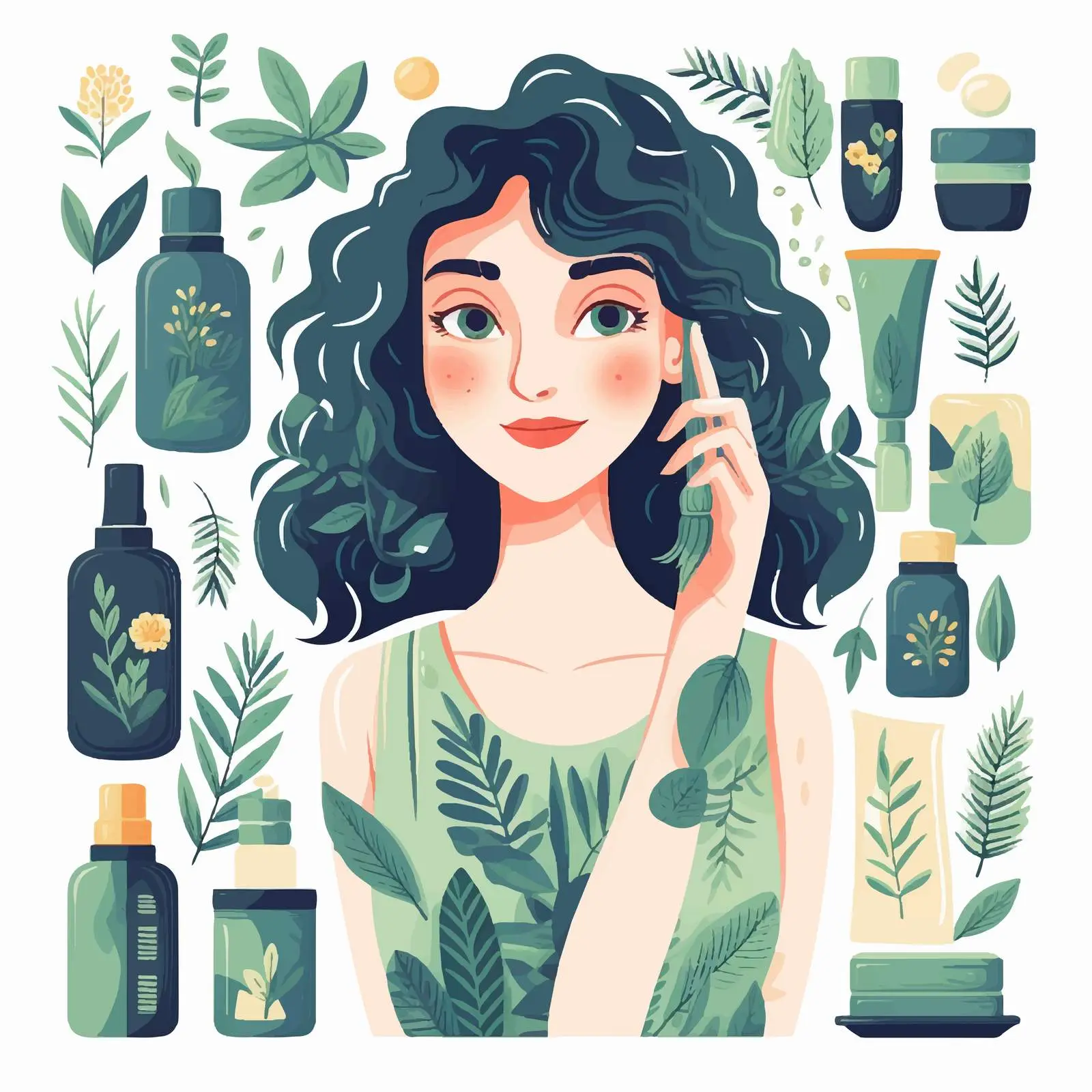 Cute Young Women with Tropical Leaves Vector — free download from Dotvec