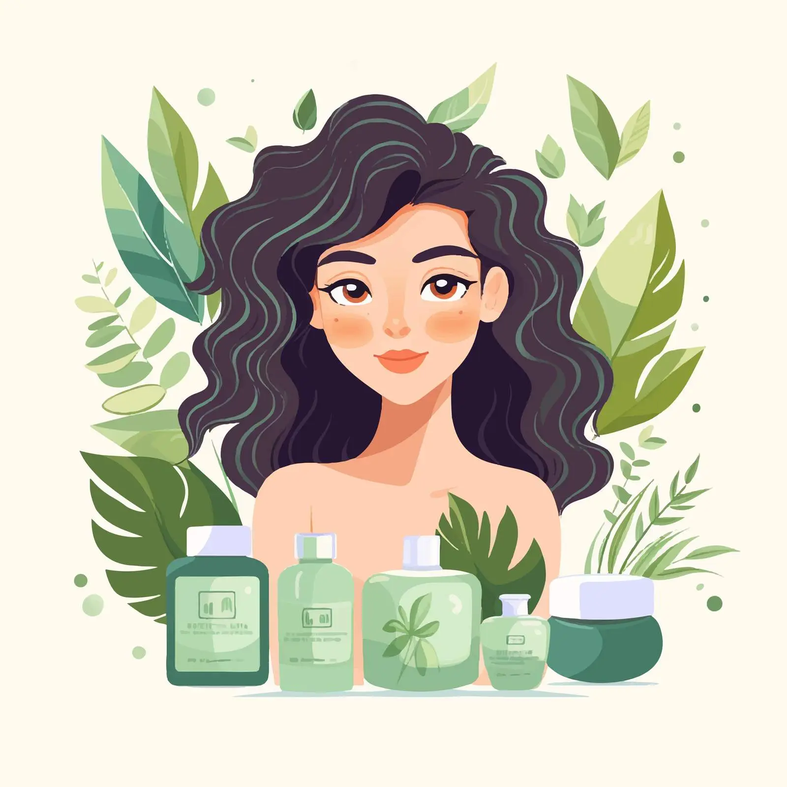 Cute Young Women with Tropical Leaves Vectors — free download from Dotvec