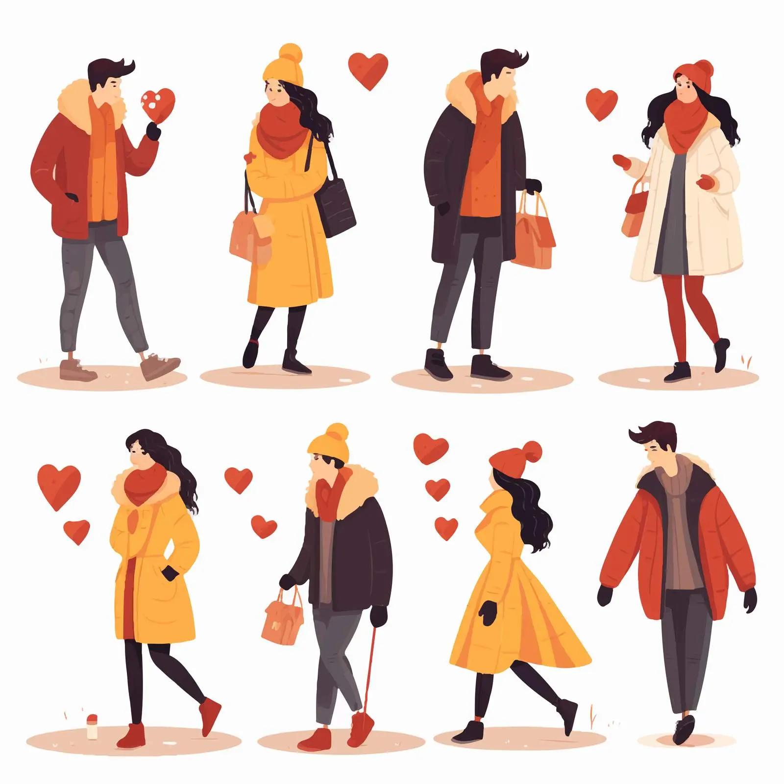 Couples Walking in Seasonal Clothes Vector — free download from Dotvec