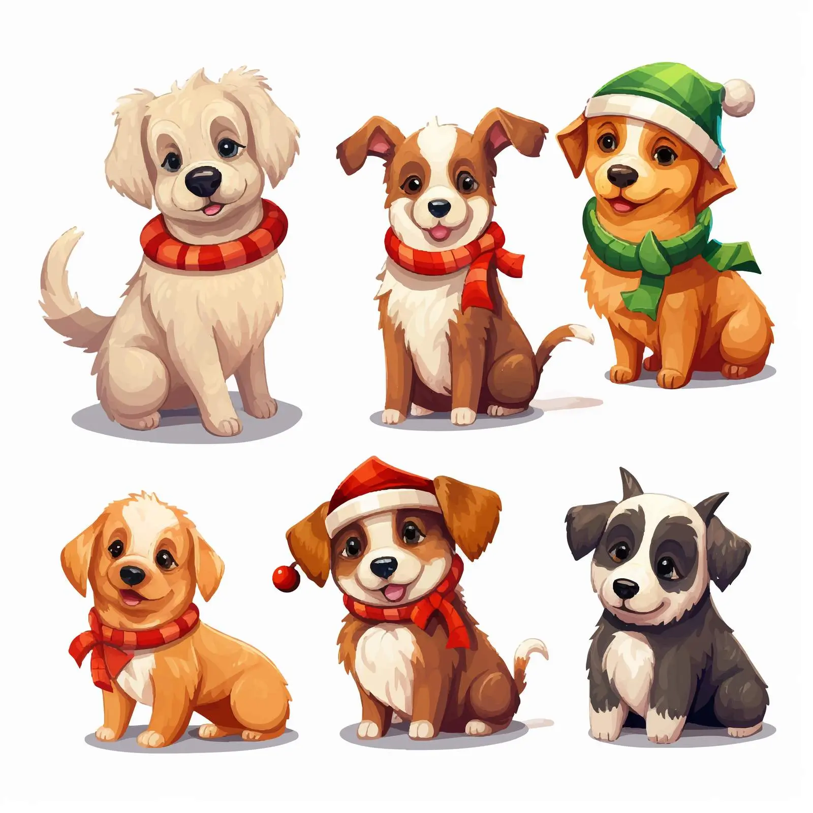 Cute Dogs in Christmas Costumes Vector Art — free download from Dotvec