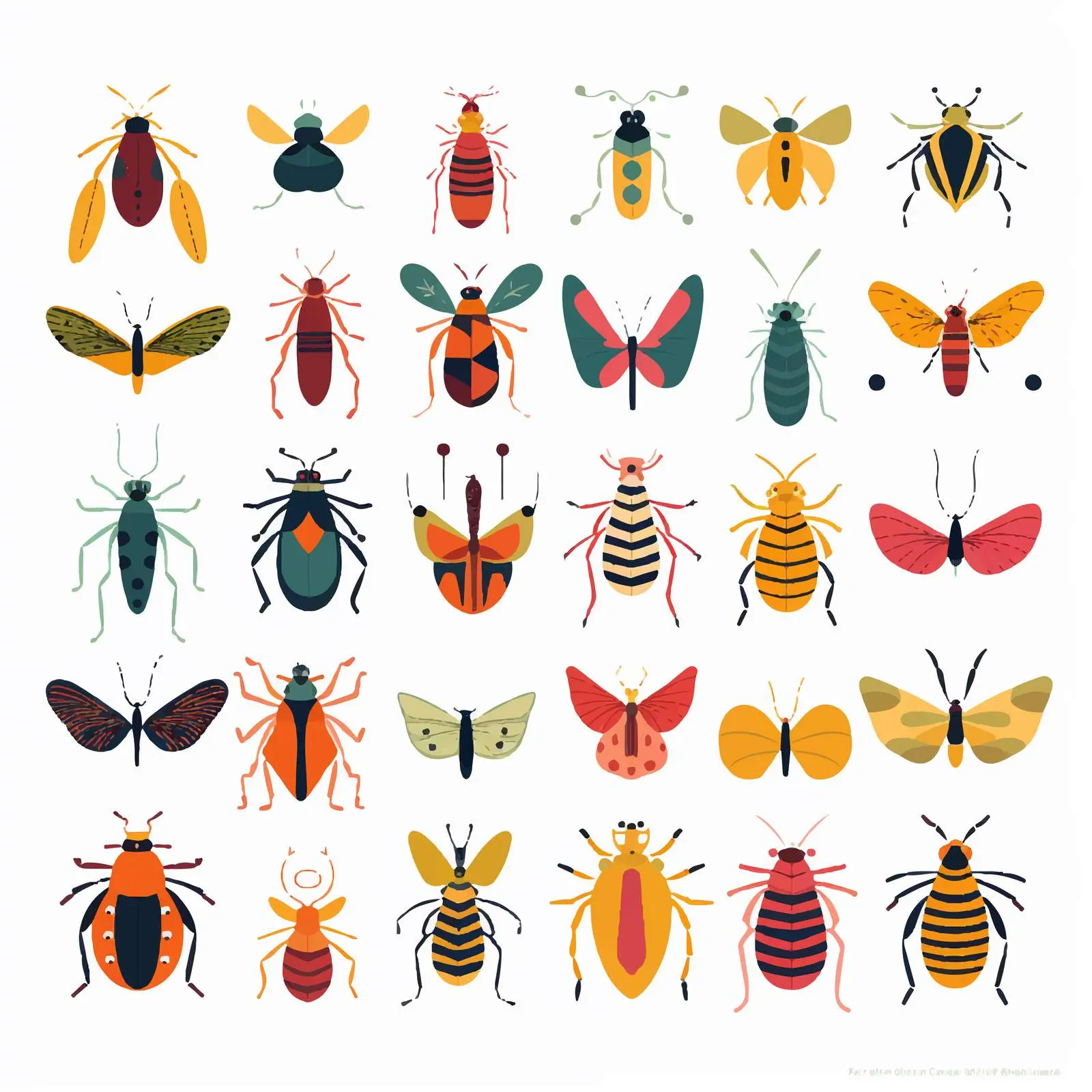 Colorful Geometric Insects with Wings Vectors — free download from Dotvec