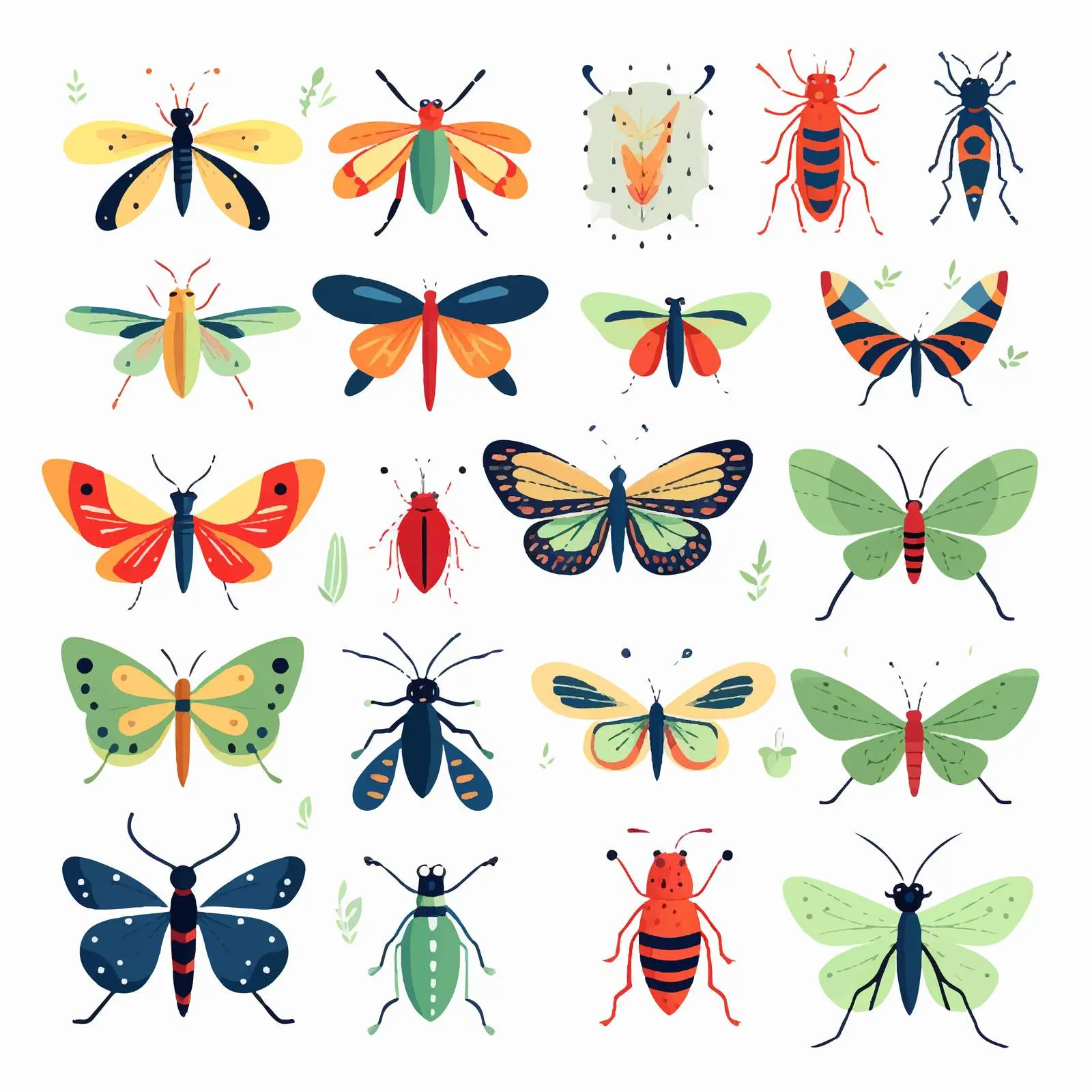Colorful Geometric Insects with Wings Vector Design — free download from Dotvec