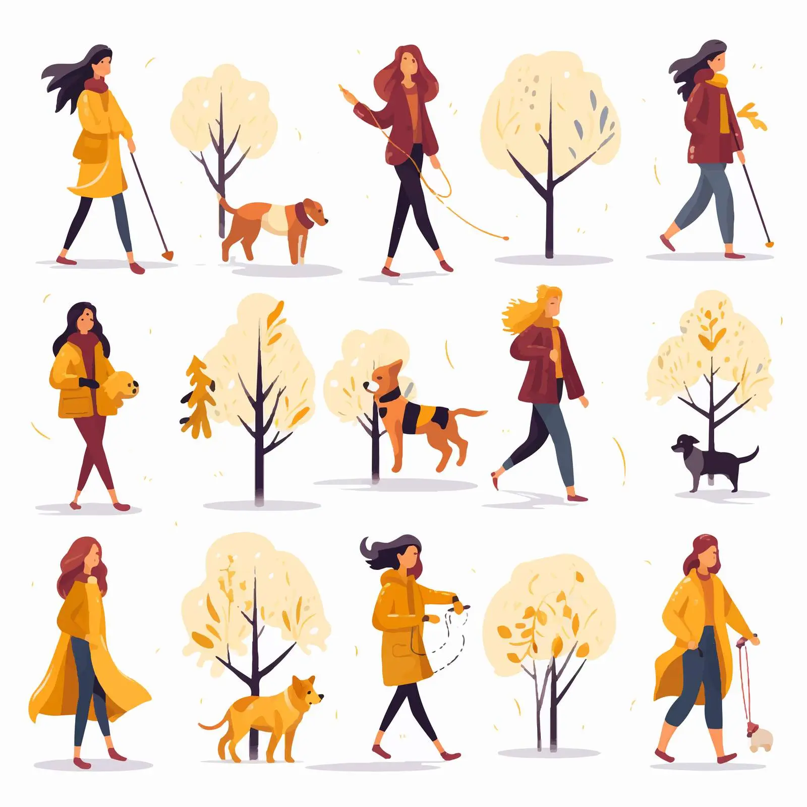 Girl Walking Alone or with Dog Vectors — free download from Dotvec
