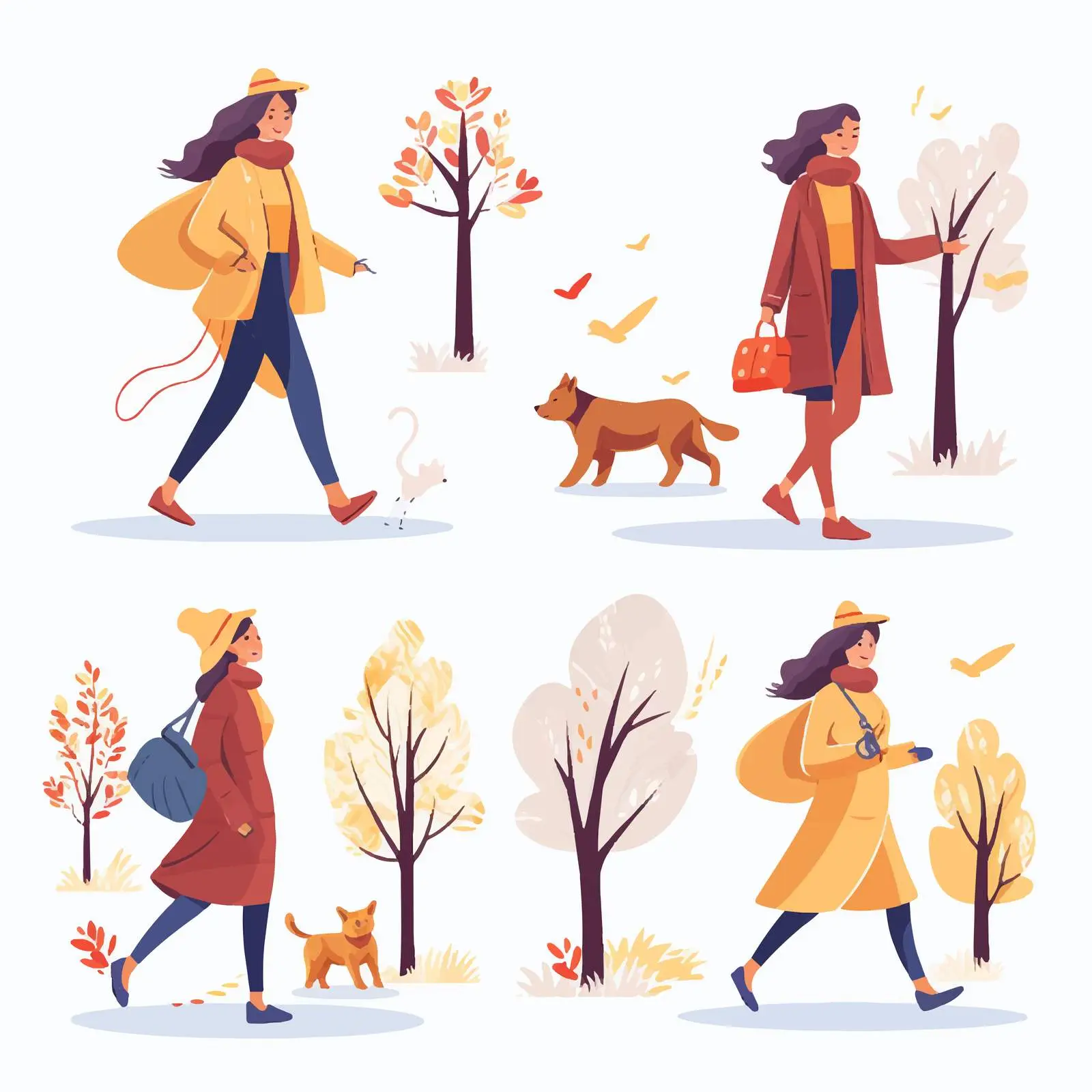 Girl Walking with Dog Vector Illustration — free download from Dotvec